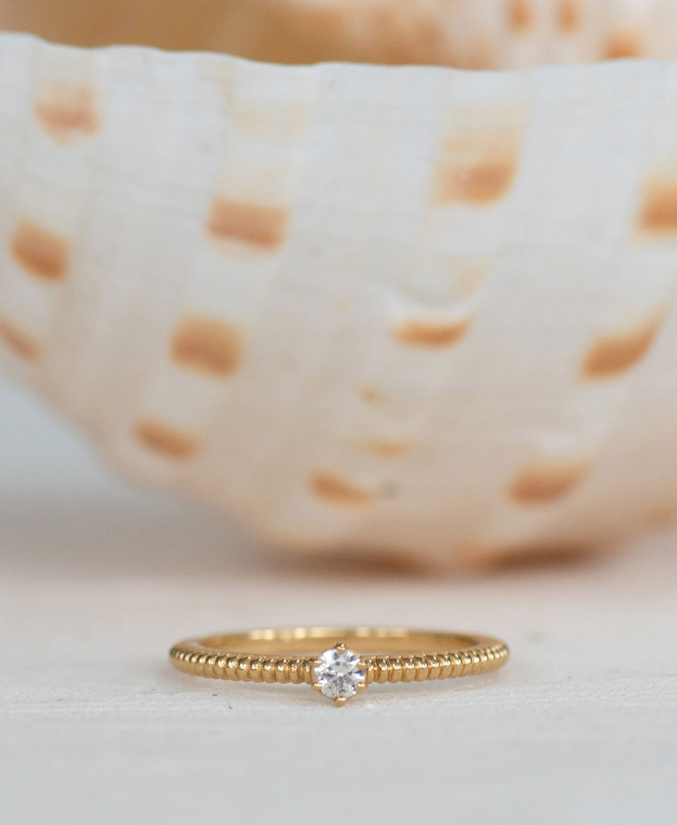 Anchored Stacker Ring - 22k Gold Vermeil, White Zircon