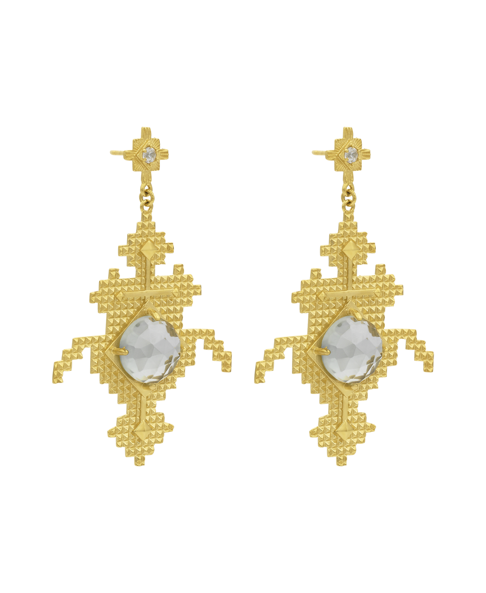 Apu Earrings - 22k Gold Vermeil, Green Amethyst