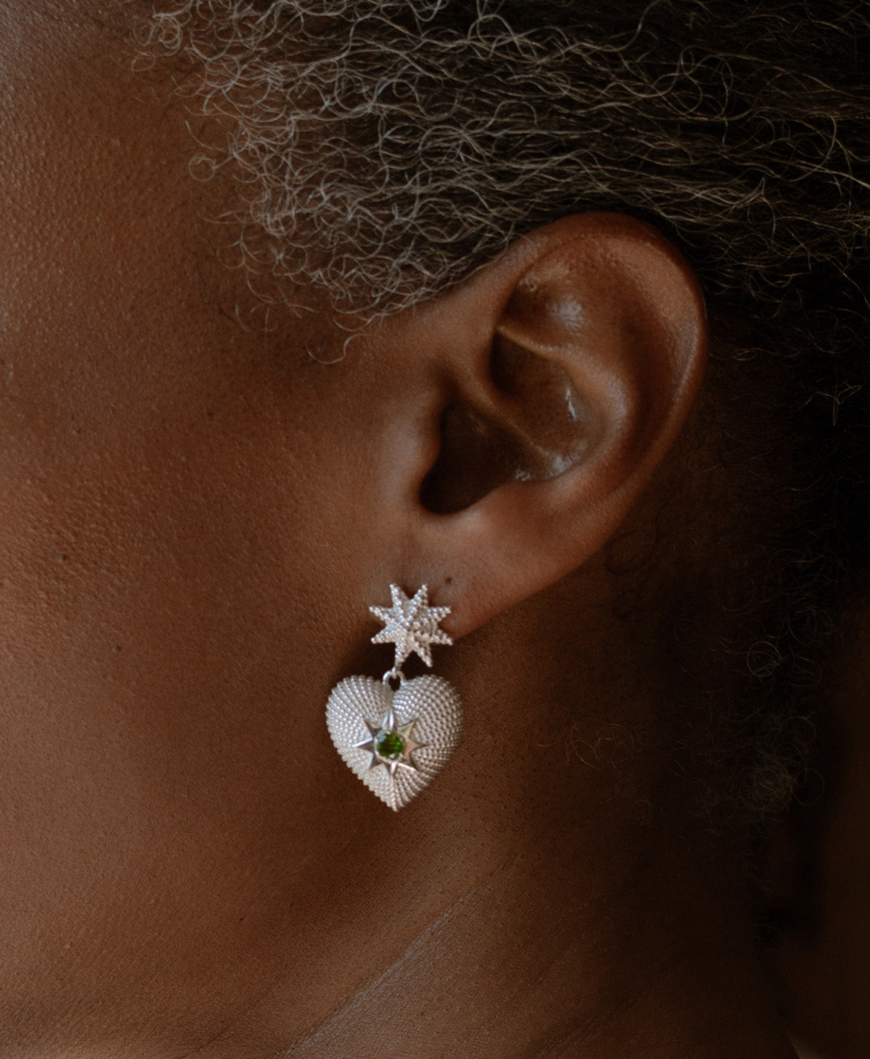 Brave Heart Earrings - 925 Sterling Silver, Chrome Diopside