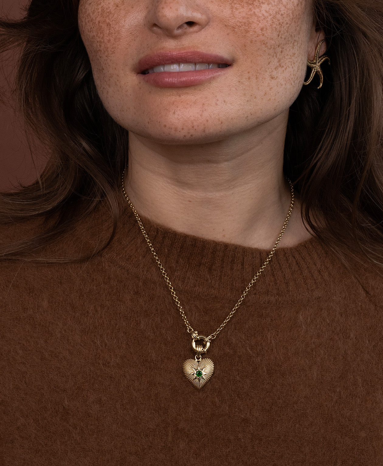 Brave Heart Charm - 22k Gold Vermeil, Chrome Diopside