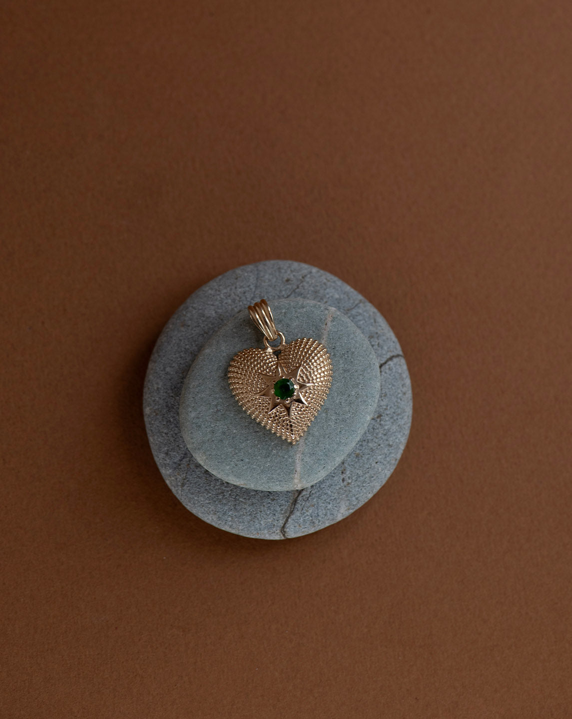 Brave Heart Charm - 22k Gold Vermeil, Chrome Diopside