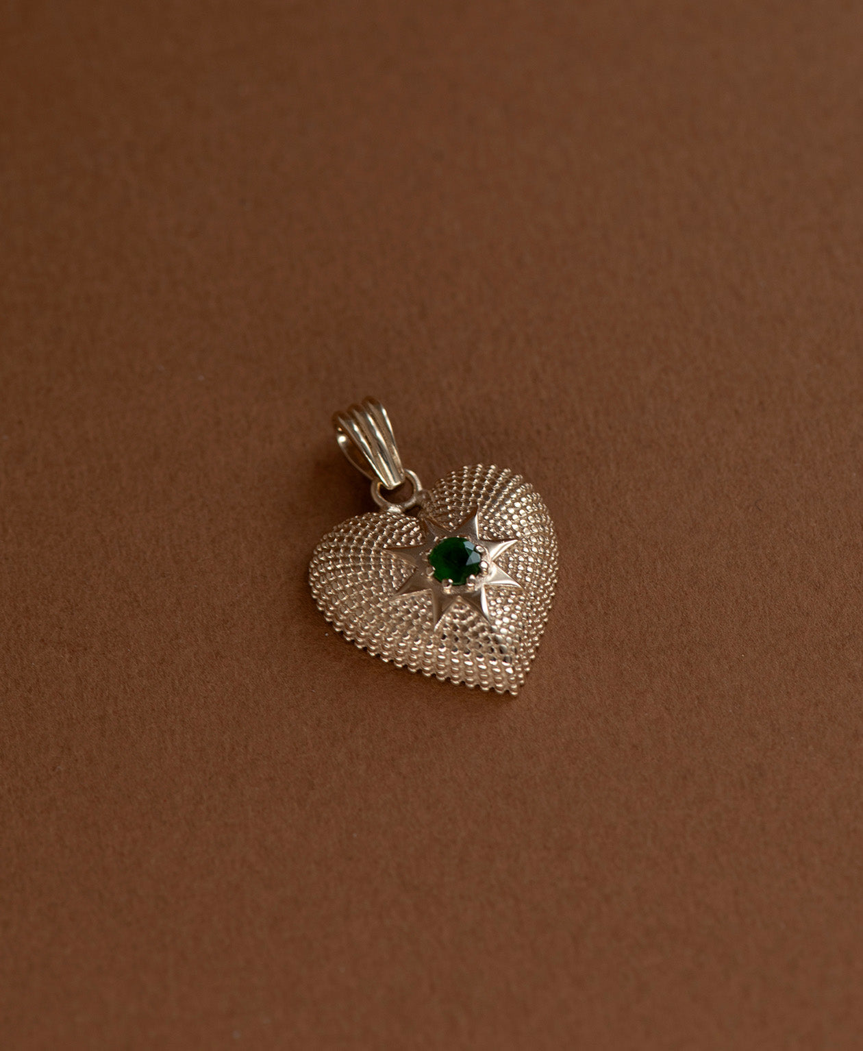Brave Heart Charm - 22k Gold Vermeil, Chrome Diopside