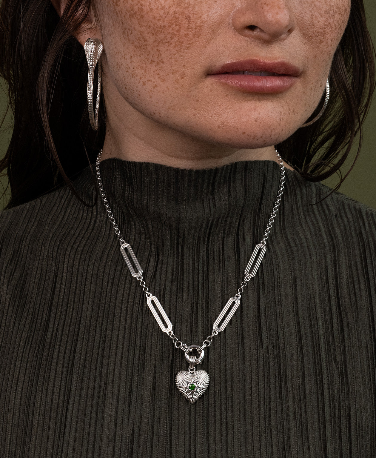 Brave Heart Charm - 925 Sterling Silver, Chrome Diopside
