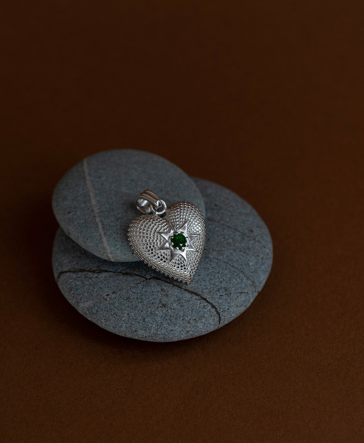 Brave Heart Charm - 925 Sterling Silver, Chrome Diopside