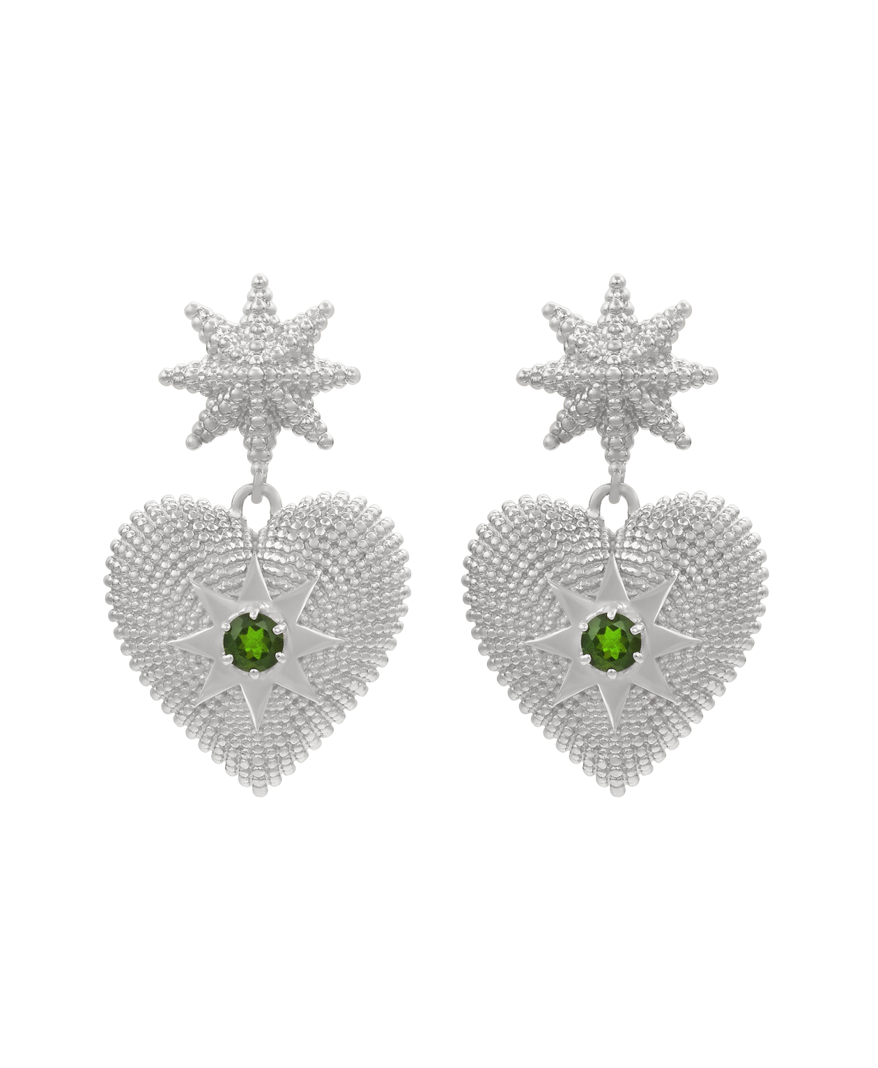 Brave Heart Earrings - 925 Sterling Silver, Chrome Diopside