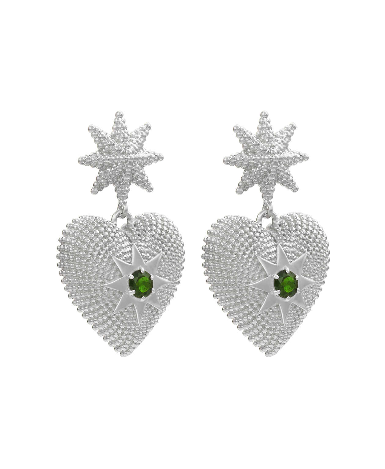 Brave Heart Earrings - 925 Sterling Silver, Chrome Diopside
