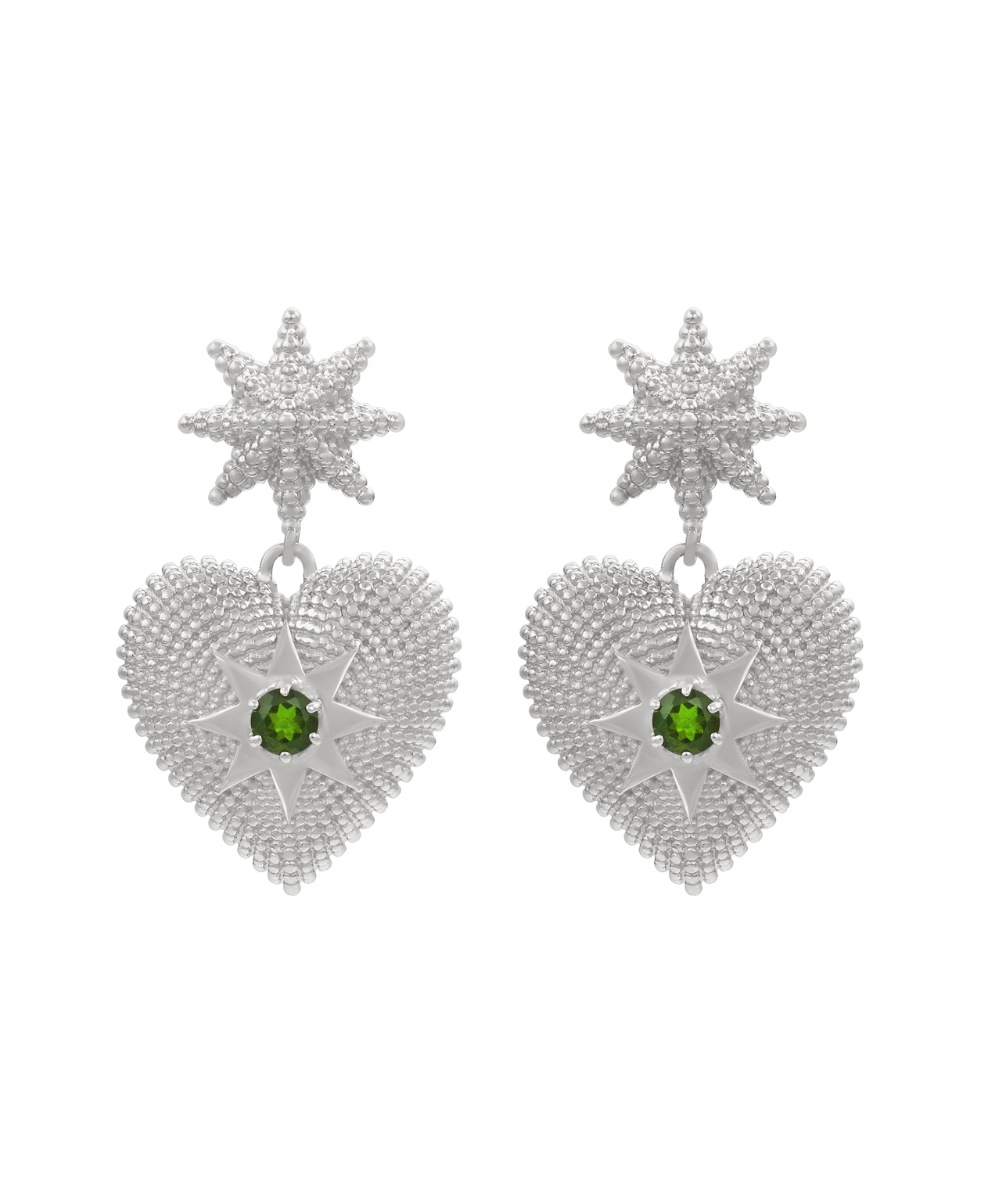 Brave Heart Earrings - 925 Sterling Silver, Chrome Diopside