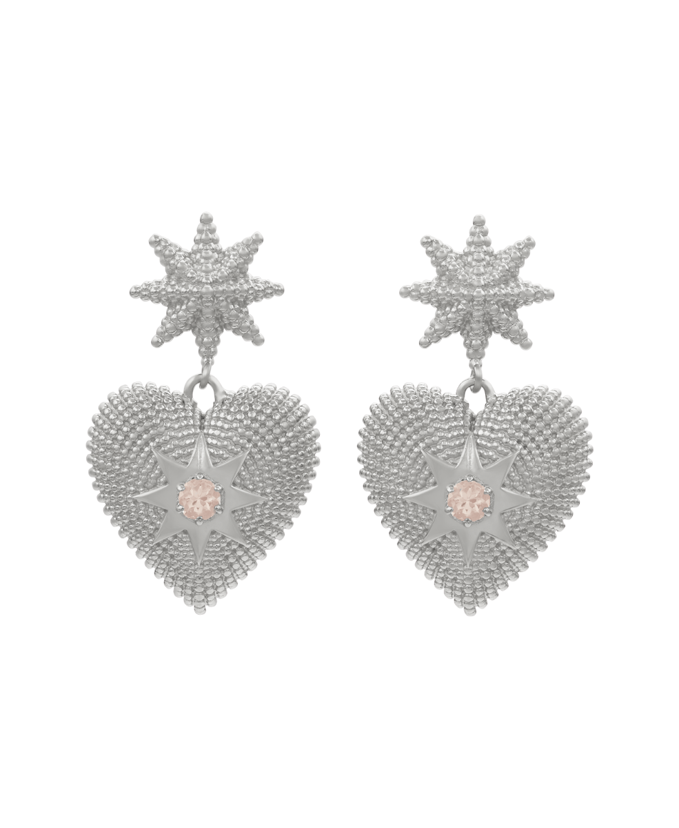 Brave Heart Earrings - 925 Sterling Silver, Rose Quartz