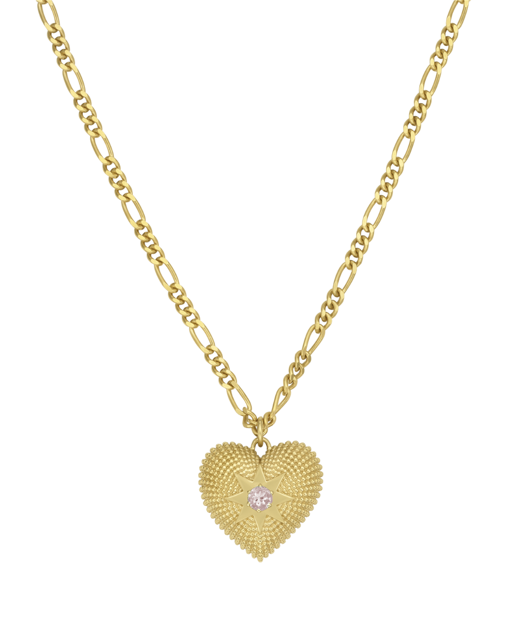 Brave Heart Necklace - 22k Gold Vermeil, Rose Quartz