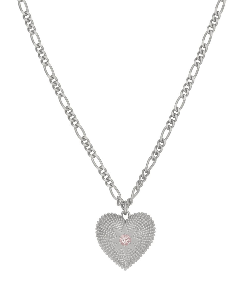 Brave Heart Necklace - 925 Sterling Silver, Rose Quartz