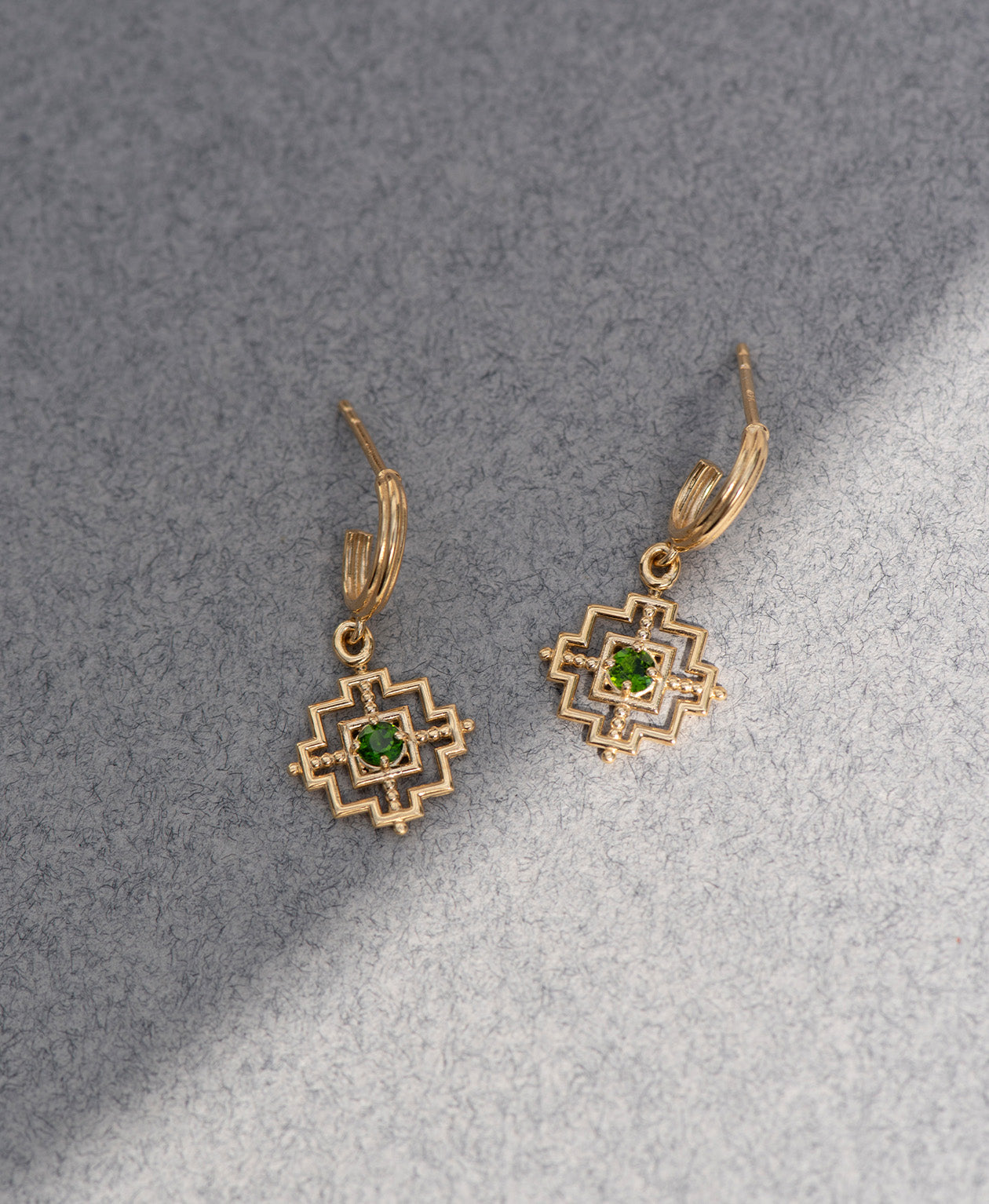 Centred Earrings - 22k Gold Vermeil, Chrome Diopside