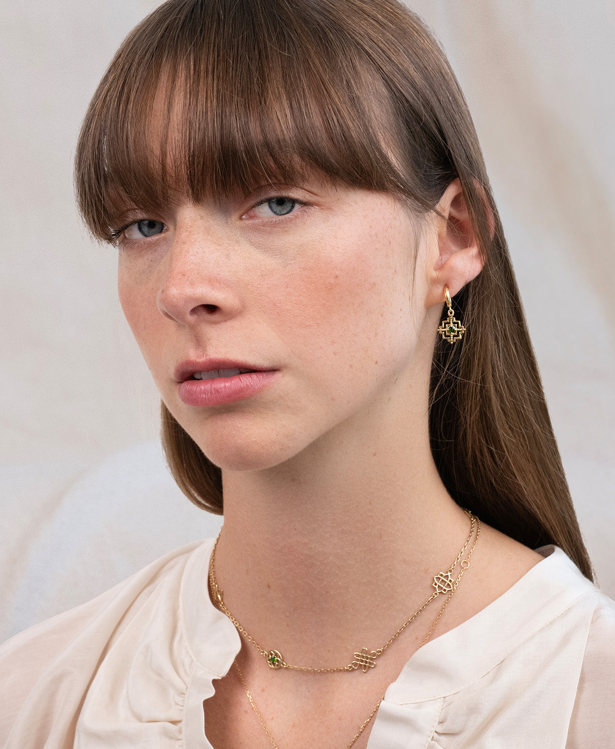 Centred Earrings - 22k Gold Vermeil, Chrome Diopside
