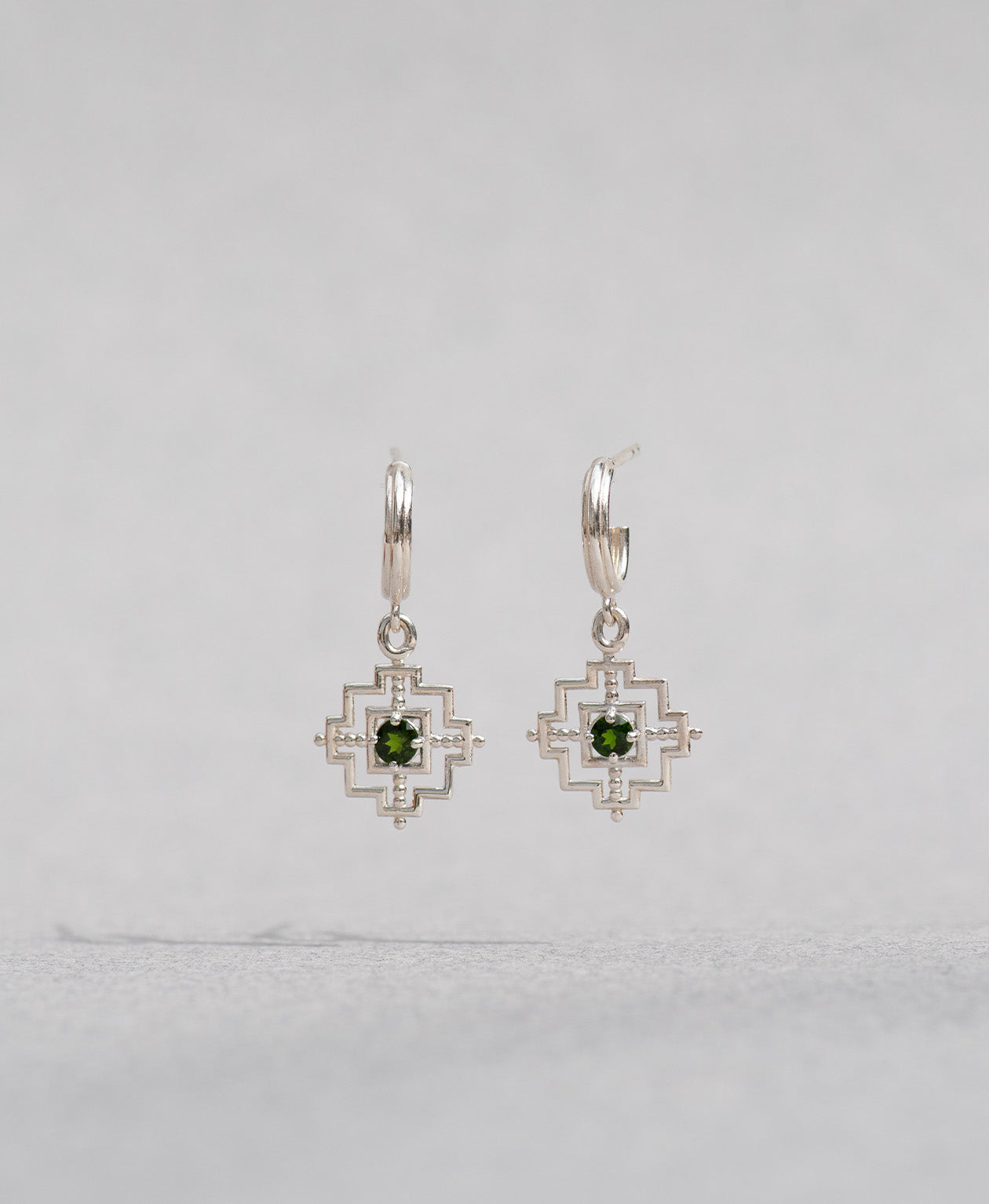 Centred Earrings - 925 Sterling Silver, Chrome Diopside