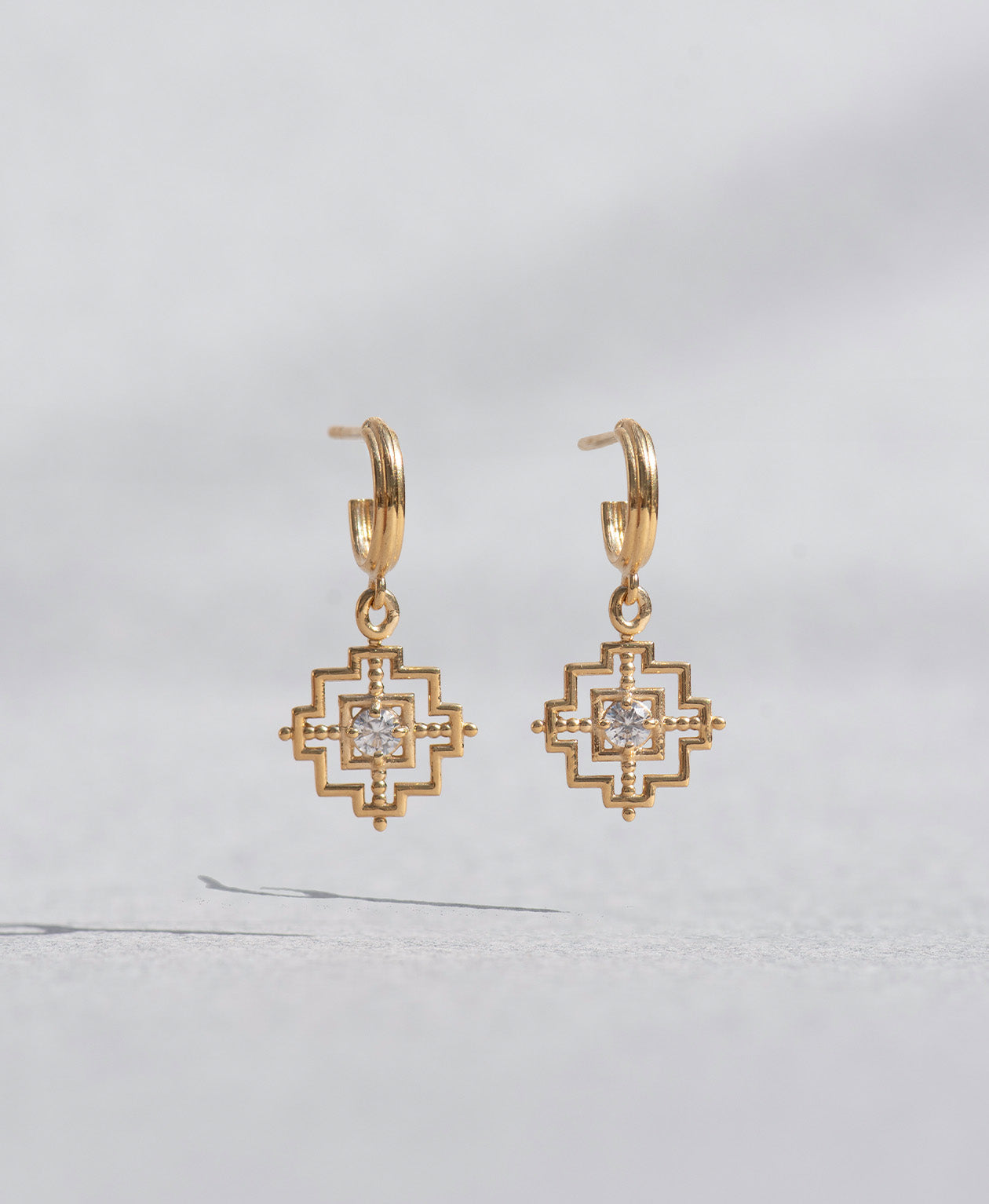 Centred Earrings - 22k Gold Vermeil, White Zircon