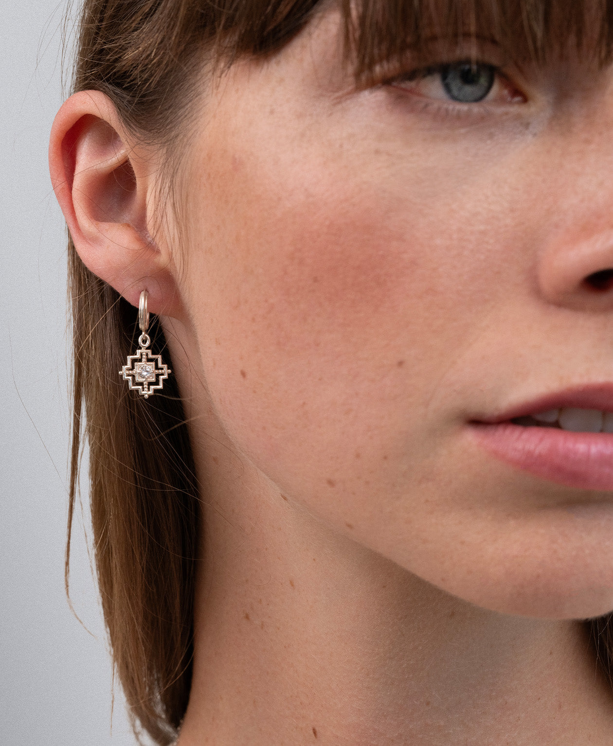 Centred Earrings - 925 Sterling Silver, White Zircon