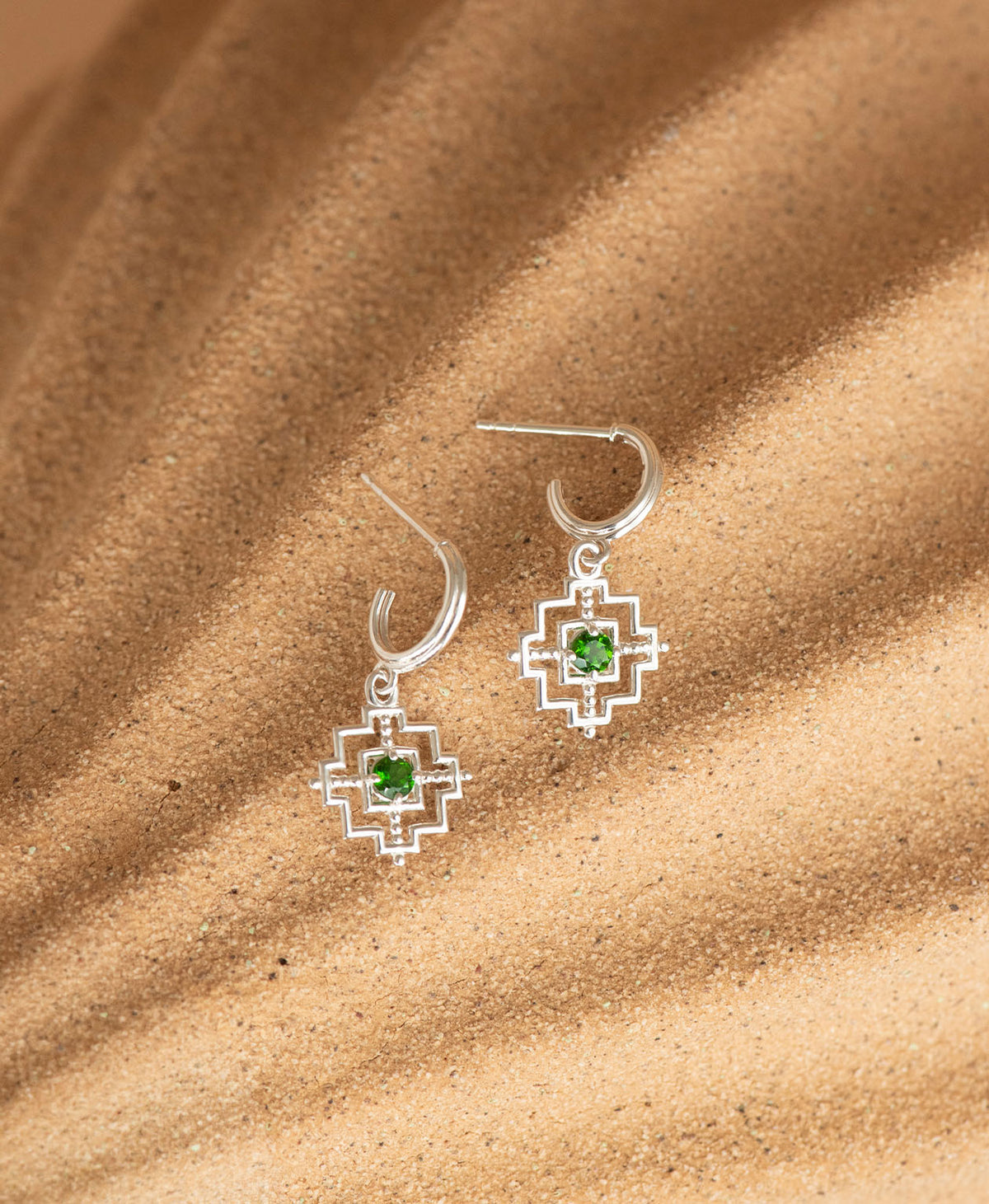 Centred Hoops and Eos Necklace Gift Set - 925 Sterling Silver, Chrome Diopside