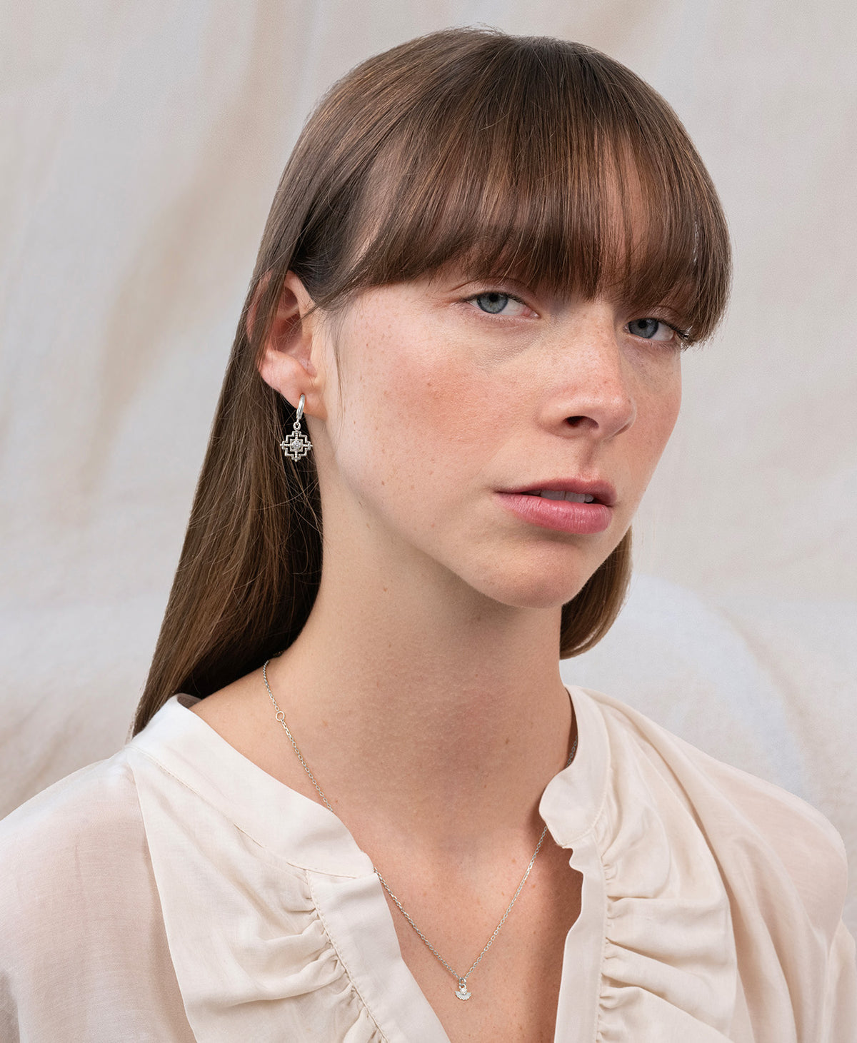 Centred Hoops and Eos Necklace Gift Set - 925 Sterling Silver, White Zircon