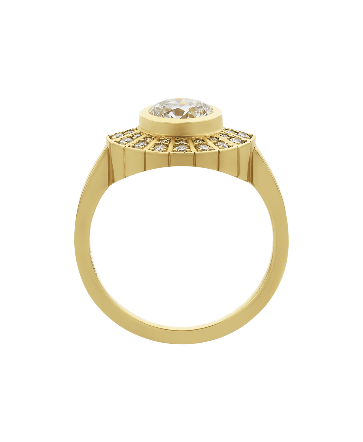 Deco Sun Engagement Ring - 18k Yellow Gold, Round Brilliant Cut Lab Grown Diamond 1.0 carat