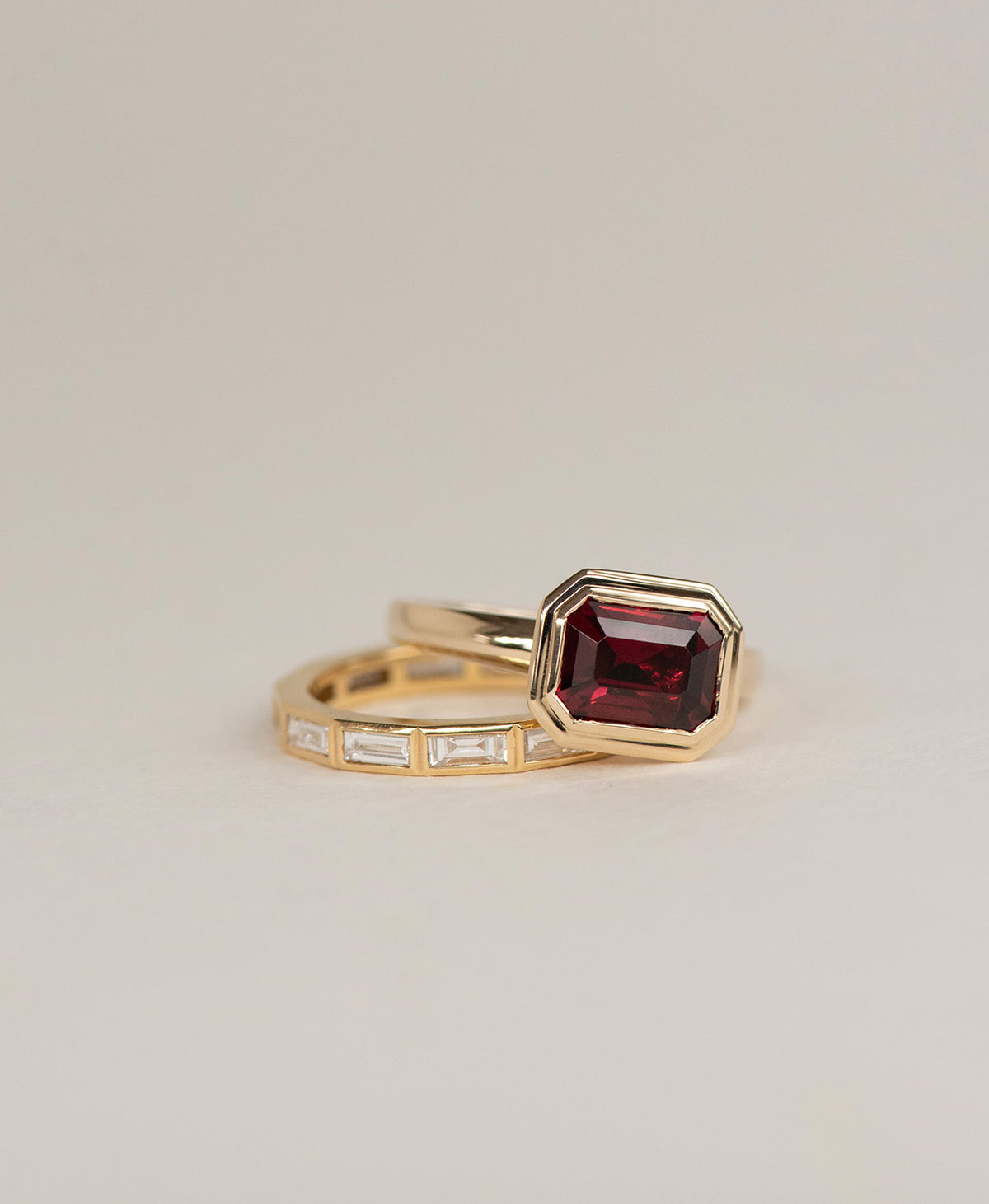 Delphine Engagement Ring - 9k Yellow Gold, Emerald Cut Garnet 2.87 carat
