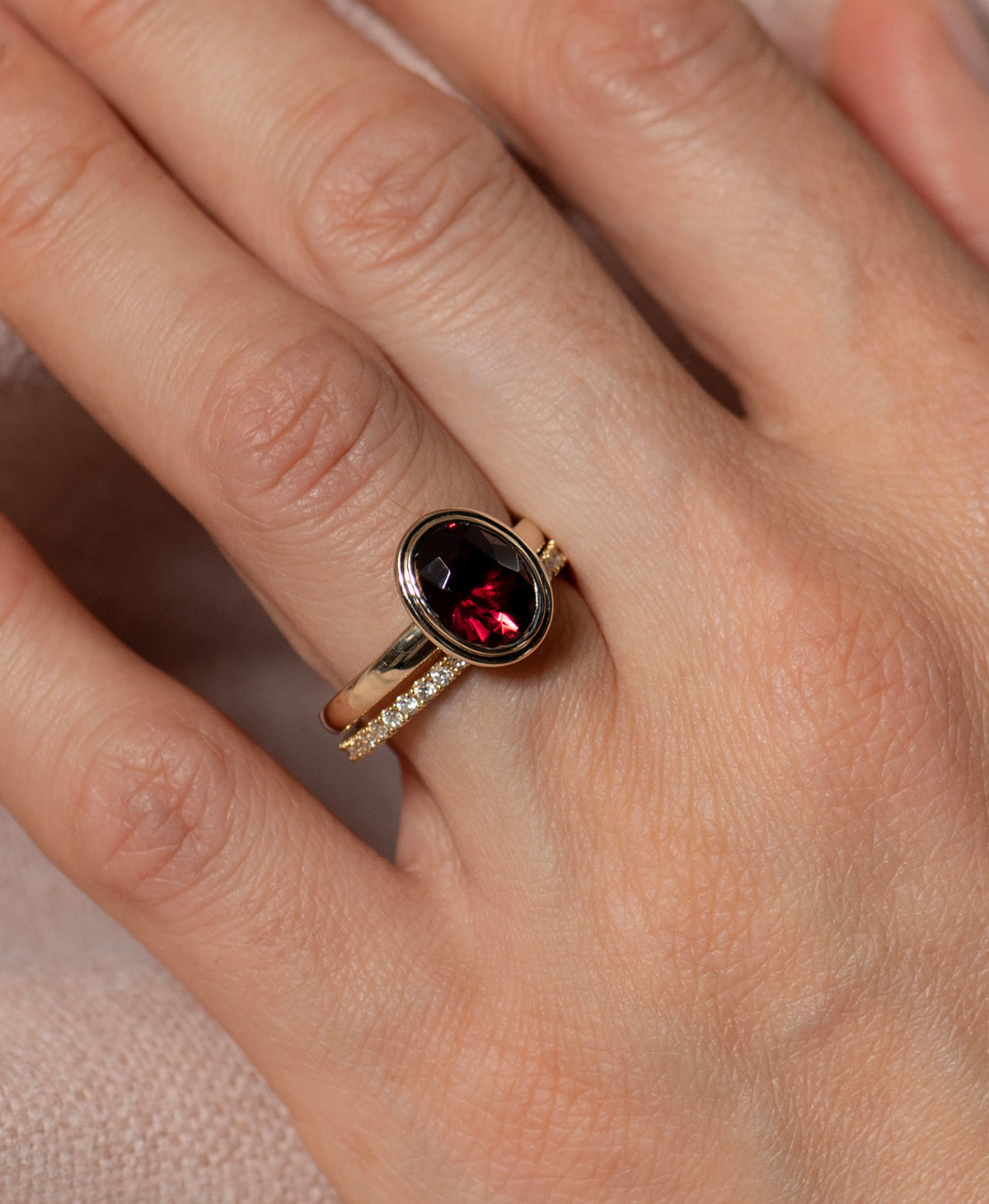 Delphine Engagement Ring - 9k Yellow Gold, Oval Cut Garnet 3.0 carat