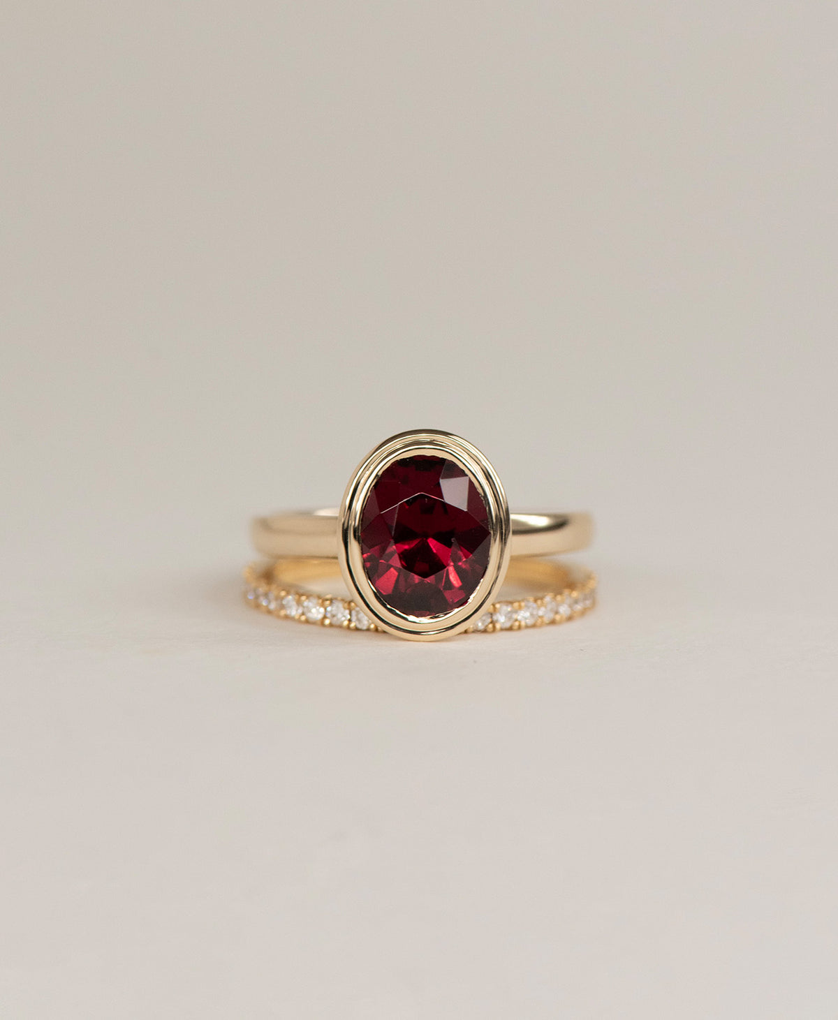 Delphine Engagement Ring - 9k Yellow Gold, Oval Cut Garnet 3.0 carat