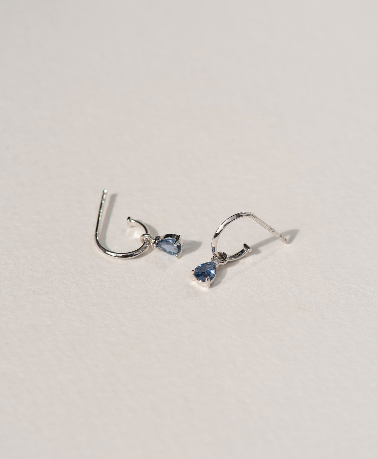Dew Drop Hoops - 9k White Gold, Blue Sapphire