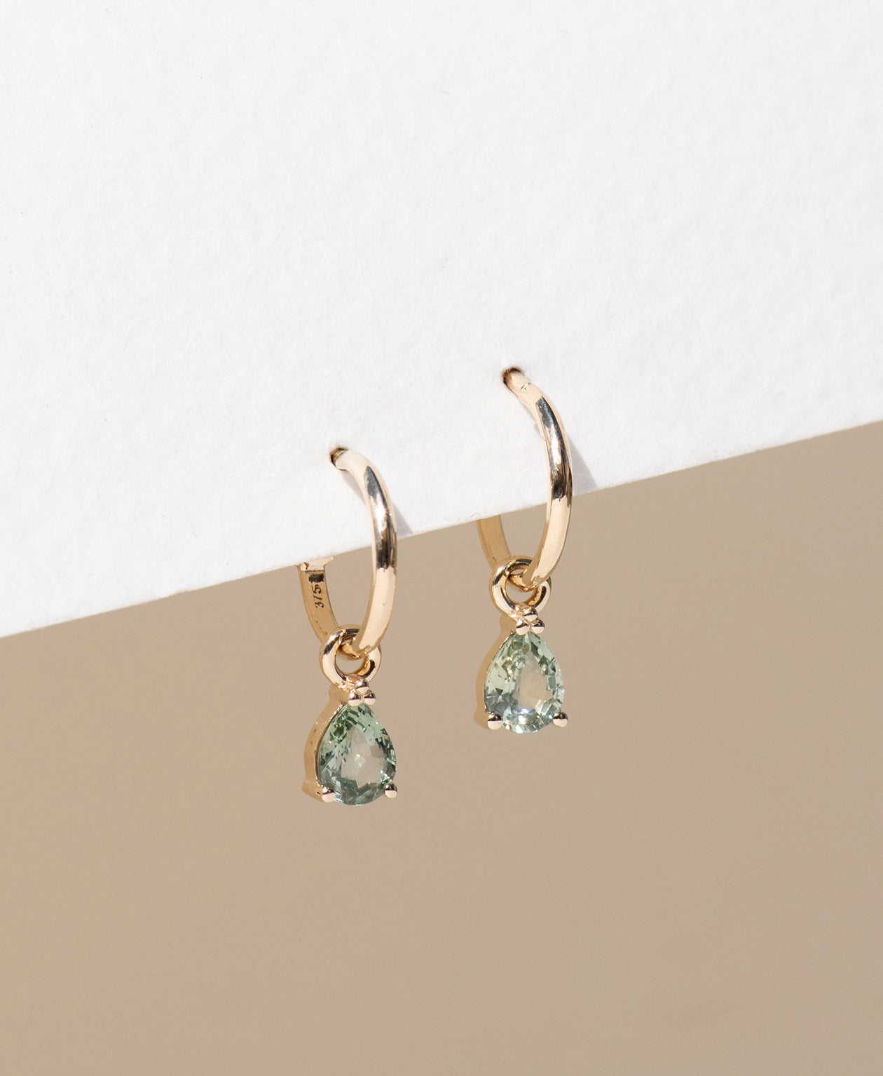 Dew Drop Hoops - 9k Yellow Gold, Green Sapphire