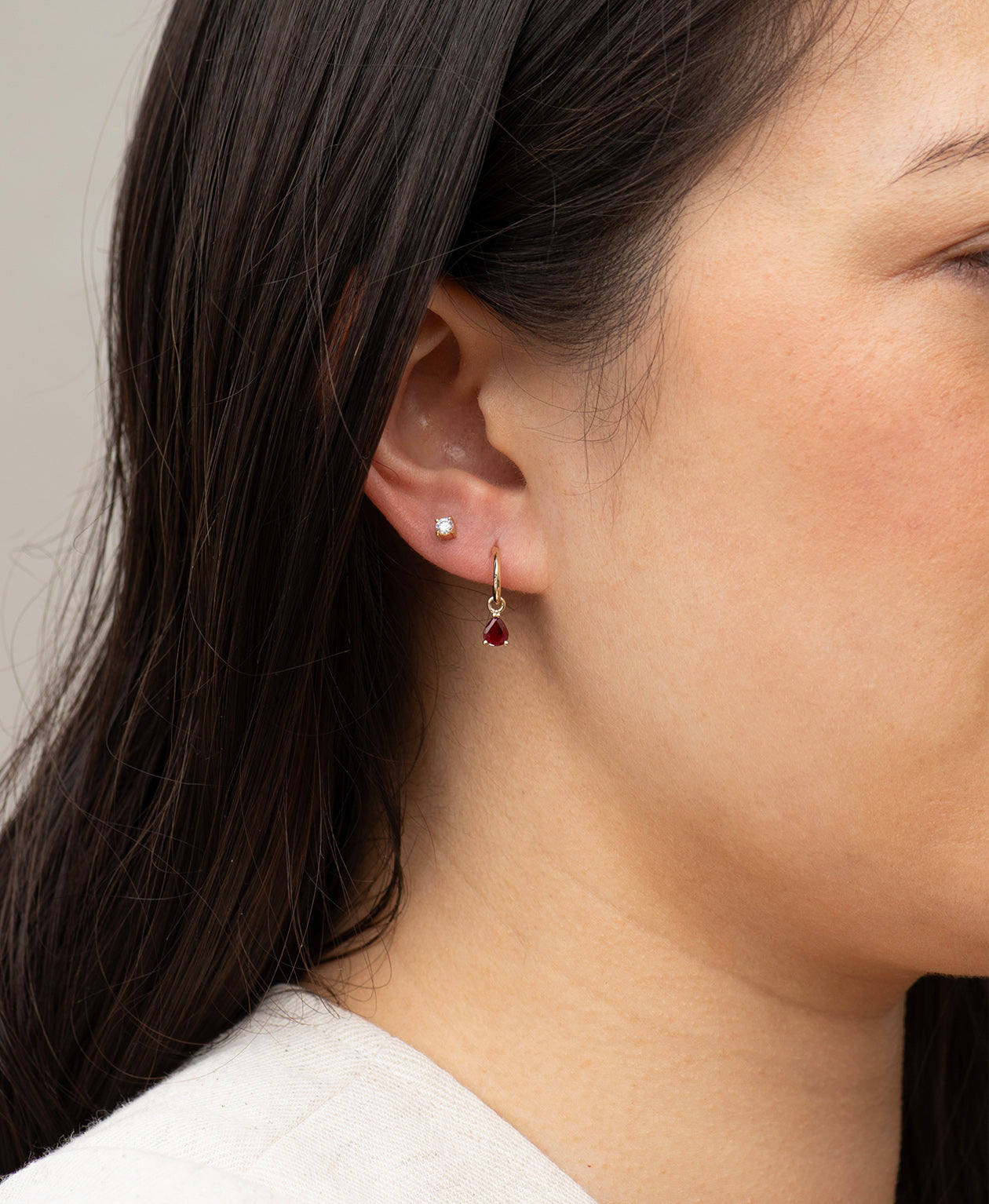 Dew Drop Hoops - 9k Yellow Gold, Ruby