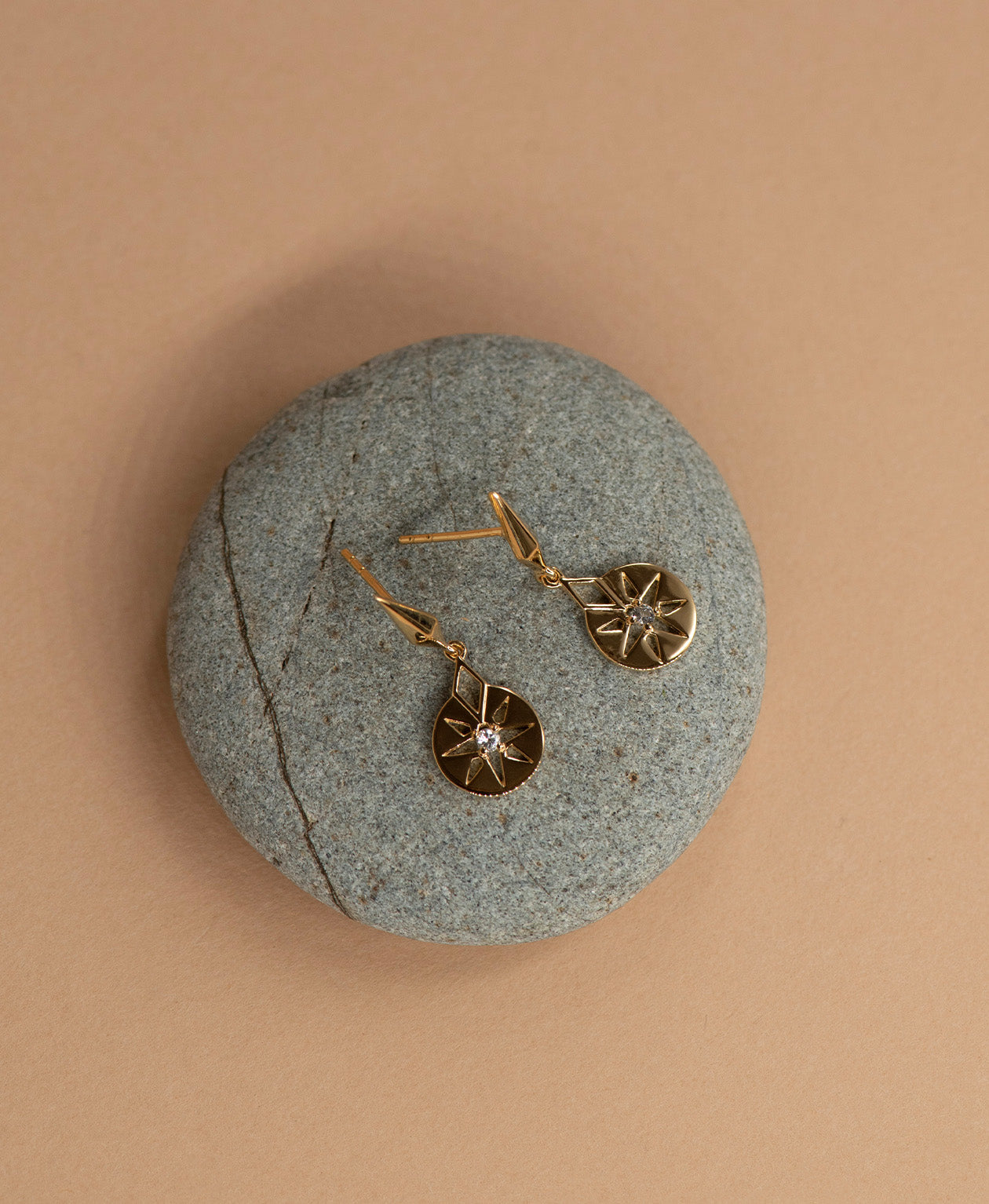 Eclipse Earrings - 22k Gold Vermeil, White Zircon