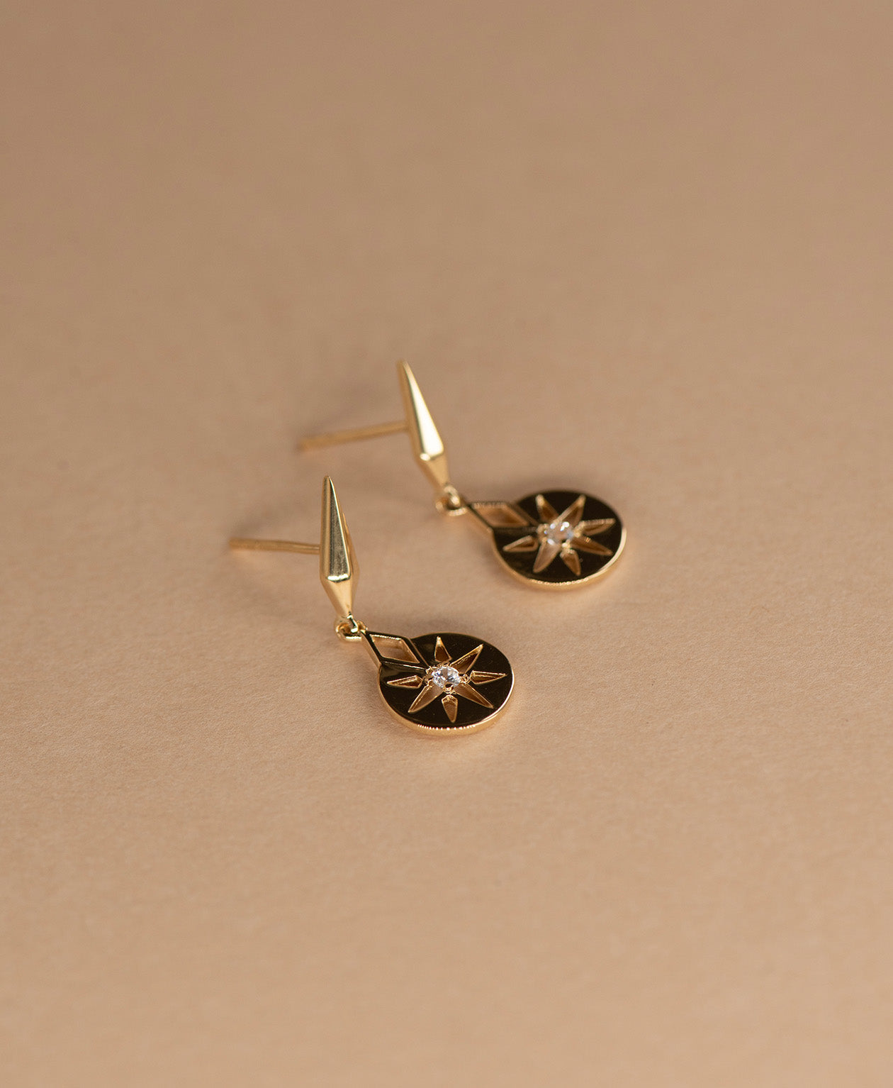 Eclipse Earrings - 22k Gold Vermeil, White Zircon