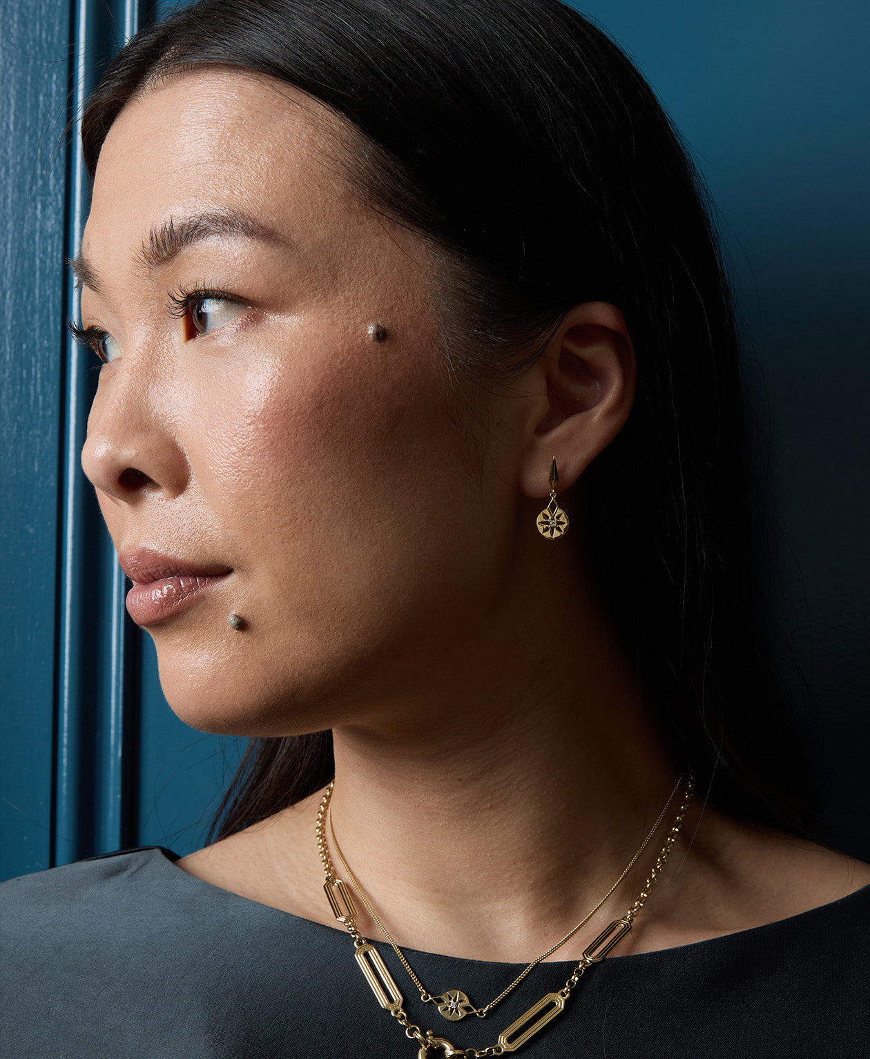 Eclipse Earrings - 22k Gold Vermeil, White Zircon