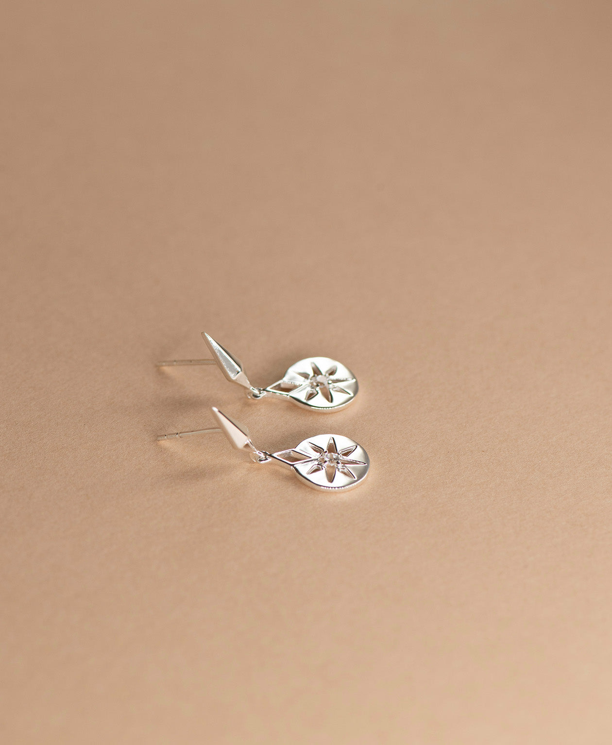 Eclipse Earrings - 925 Sterling Silver, White Zircon