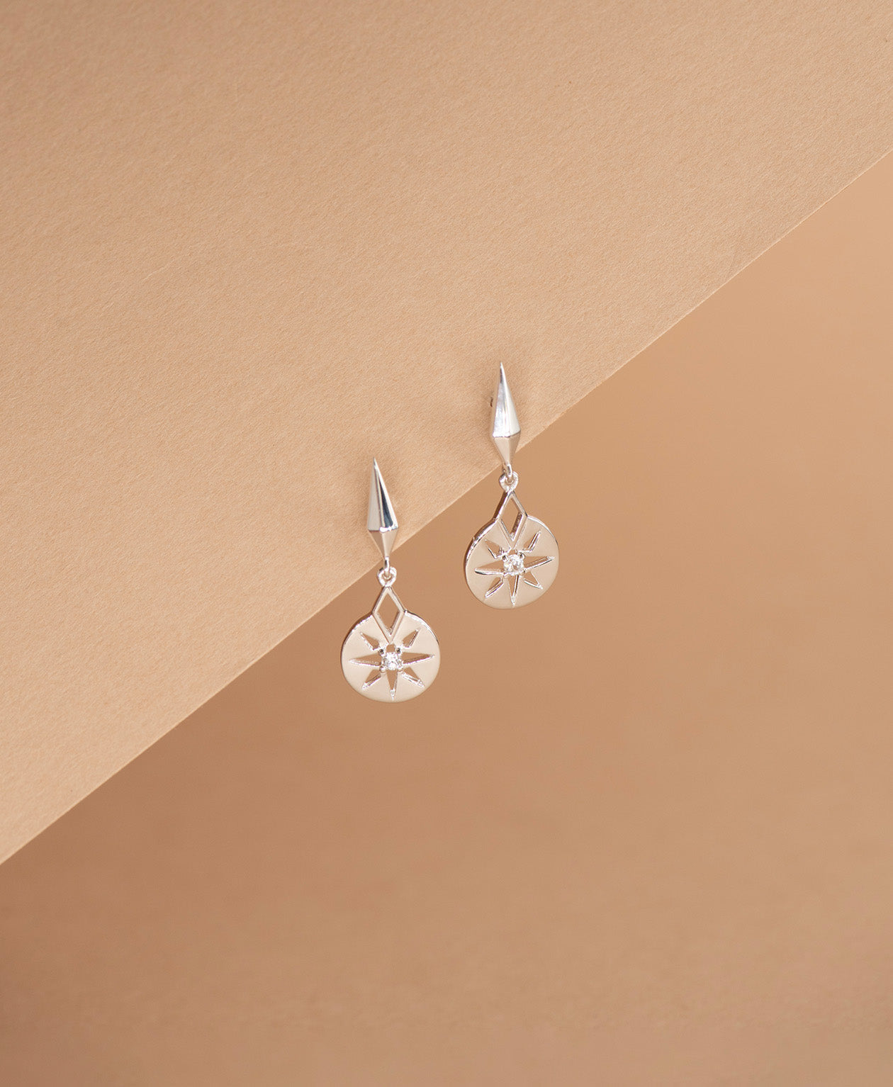 Eclipse Earrings - 925 Sterling Silver, White Zircon