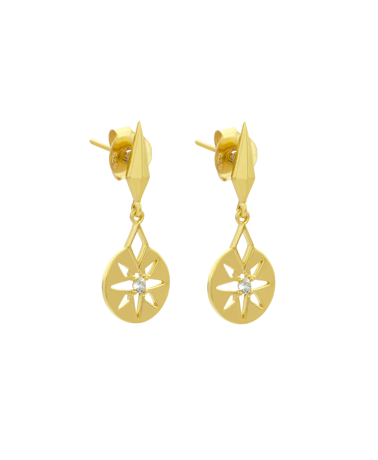 Eclipse Earrings - 22k Gold Vermeil, White Zircon