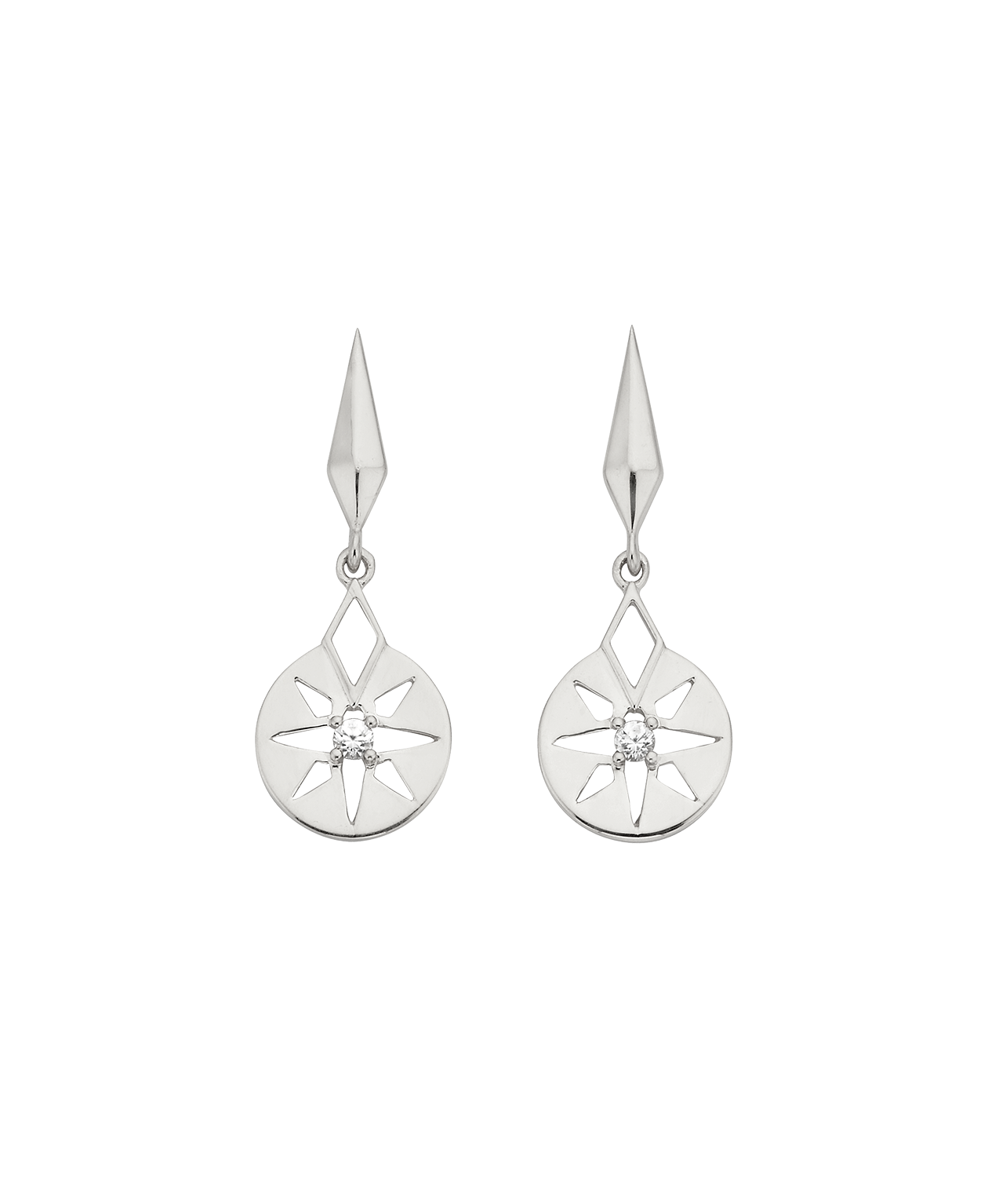 Eclipse Earrings - 925 Sterling Silver, White Zircon