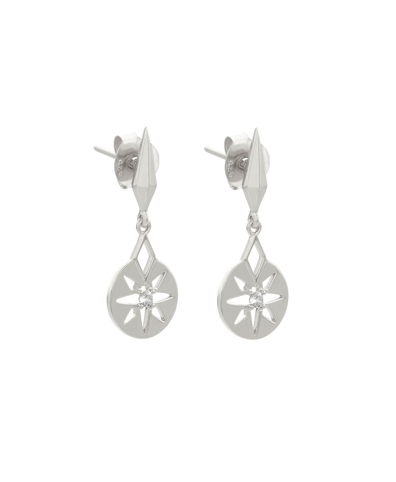 Eclipse Earrings - 925 Sterling Silver, White Zircon
