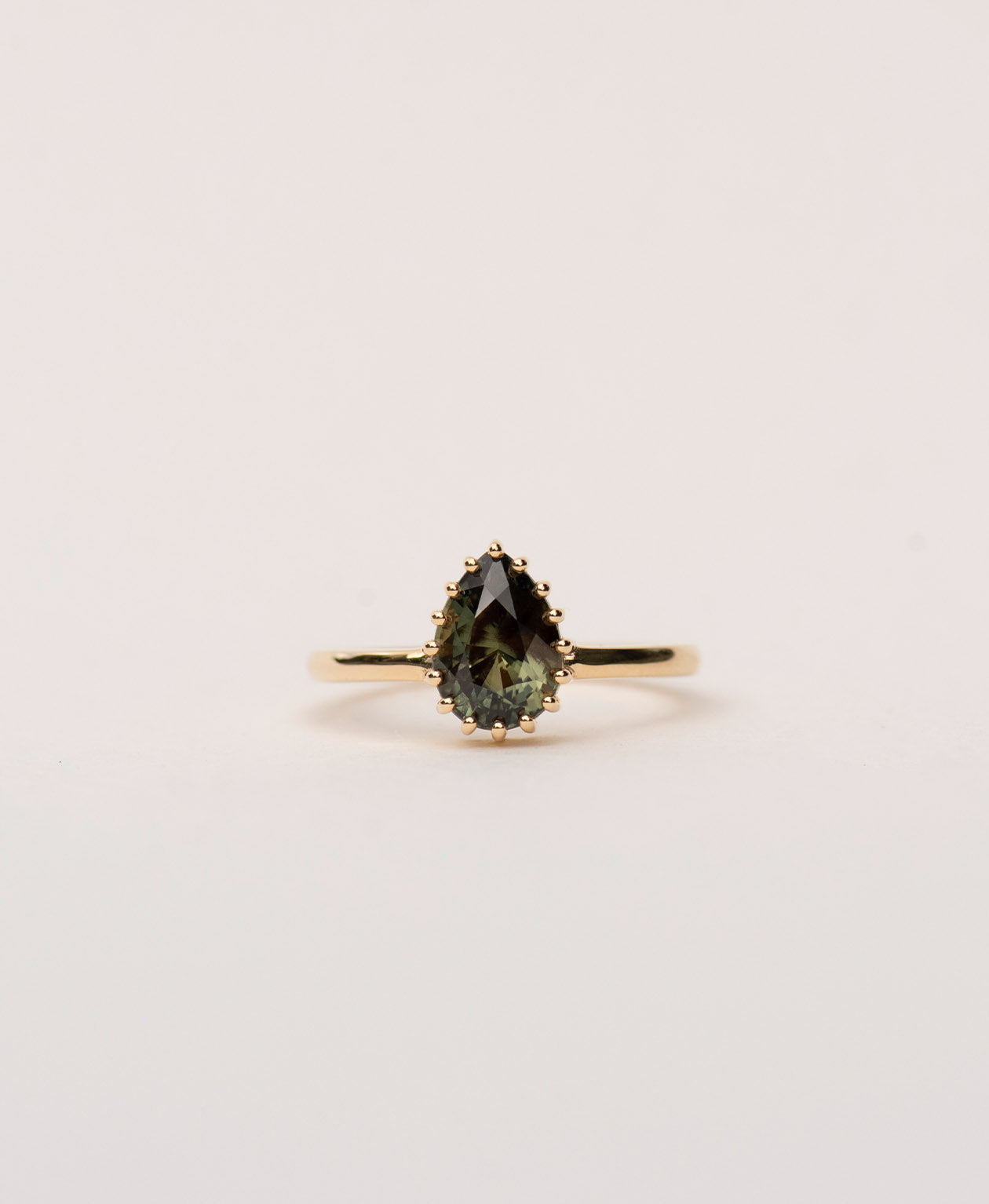 Eros Engagement Ring - 18k Yellow Gold, Pear Cut Green Sapphire 2.15 carat