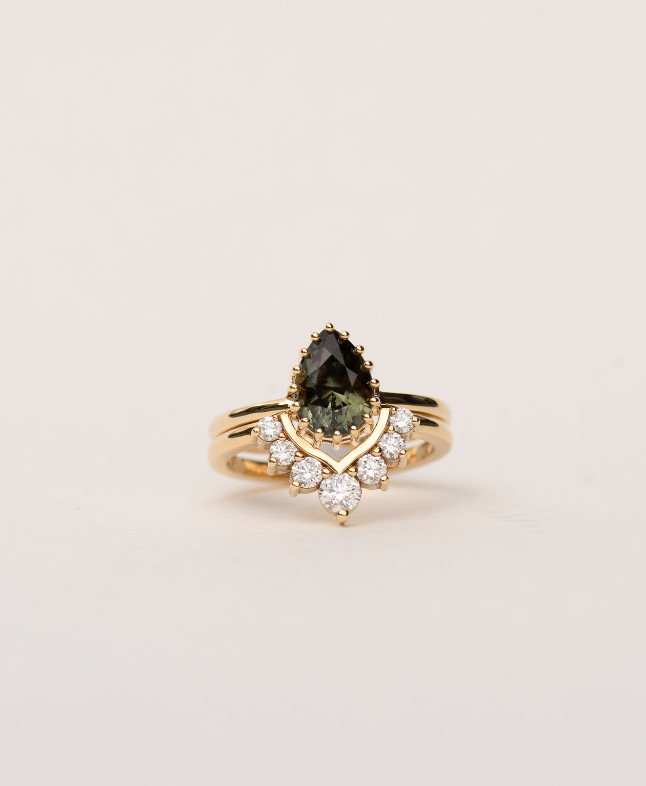 Eros Engagement Ring - 18k Yellow Gold, Pear Cut Green Sapphire 2.15 carat