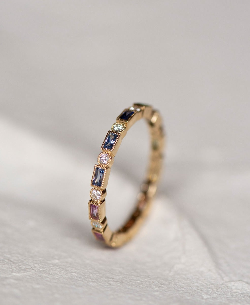 Fidem Band - 18k Yellow Gold, Rainbow of Sapphires