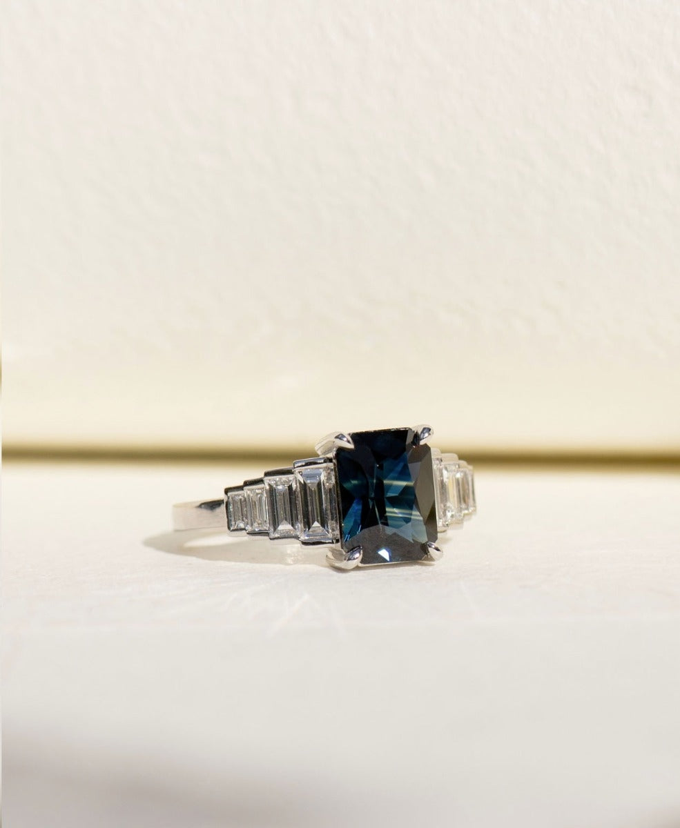 Fides Engagement Ring - Platinum, Fancy Cut Teal Sapphire 2.39 carat