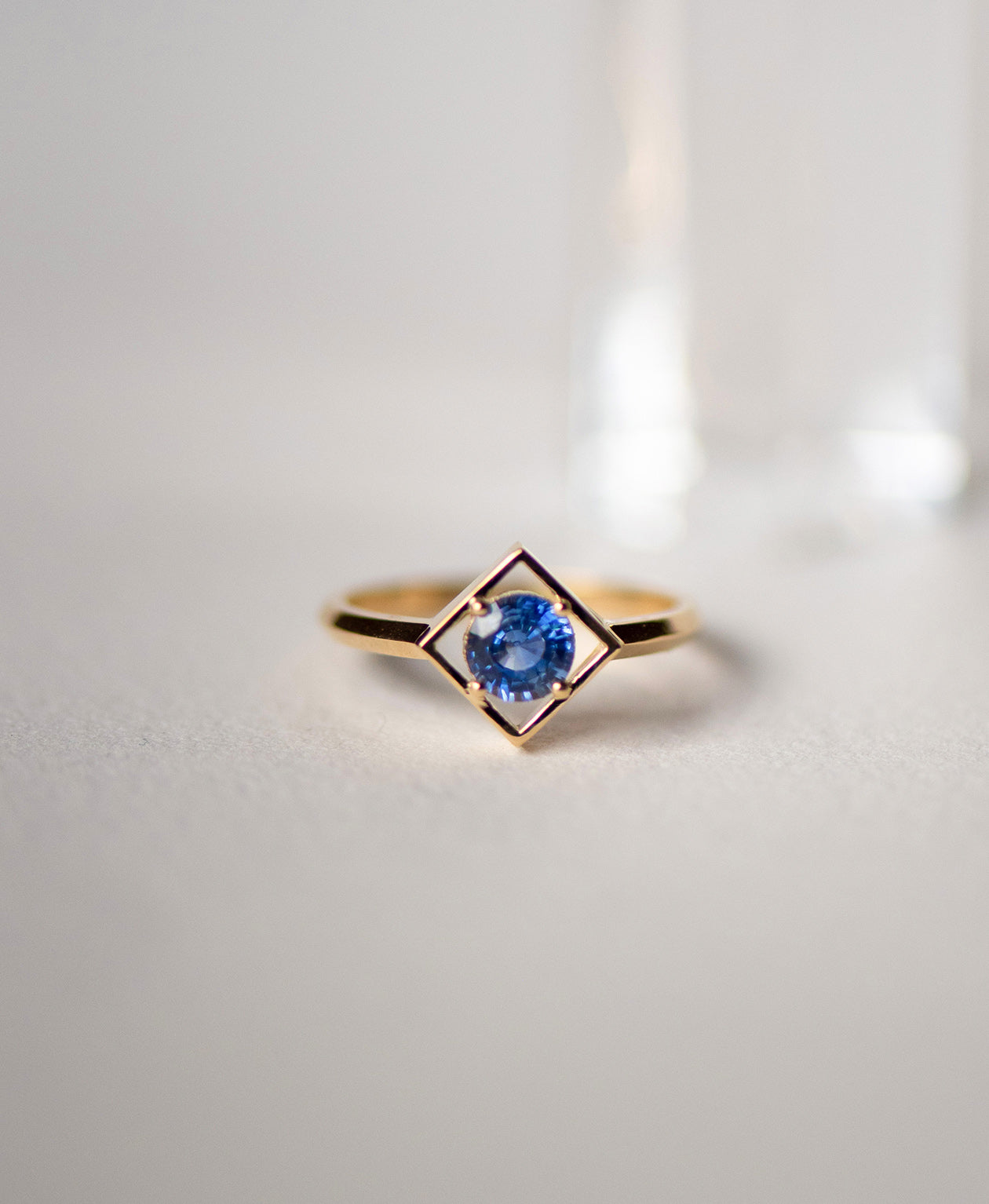 Freya Engagement Ring - 18k Yellow Gold, Round Mixed Cut Blue Sapphire 0.50 carat