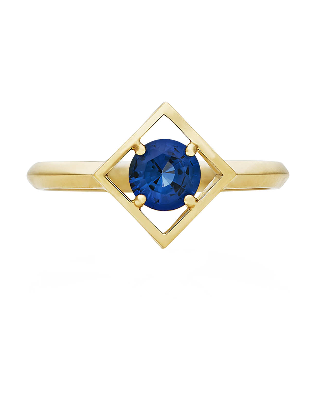 Freya Engagement Ring - 18k Yellow Gold, Round Mixed Cut Blue Sapphire 0.50 carat