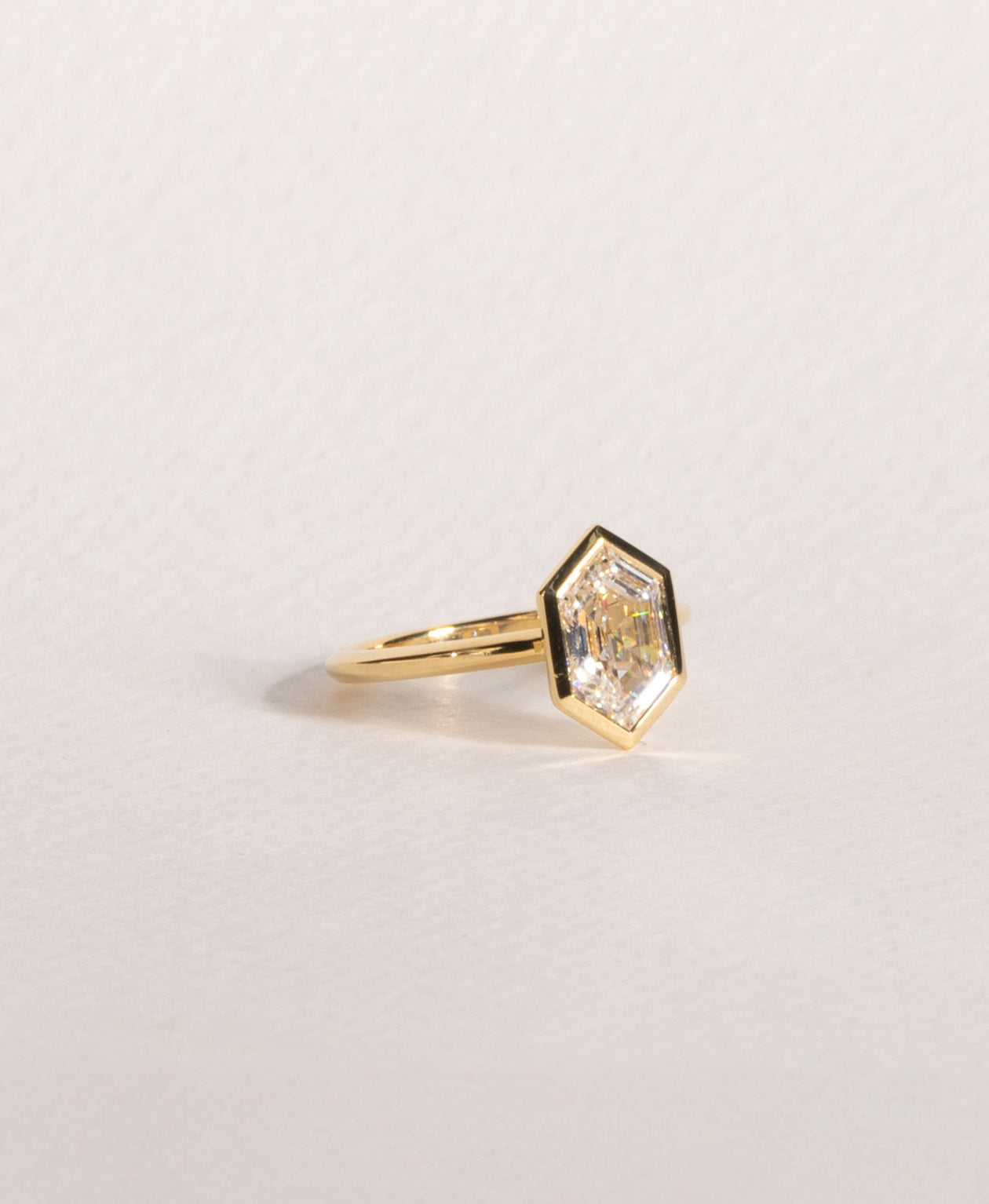 Frida Engagement Ring - 18k Yellow Gold, Elongated Hexagonal Cut Lab Grown Diamond 1.62 carat