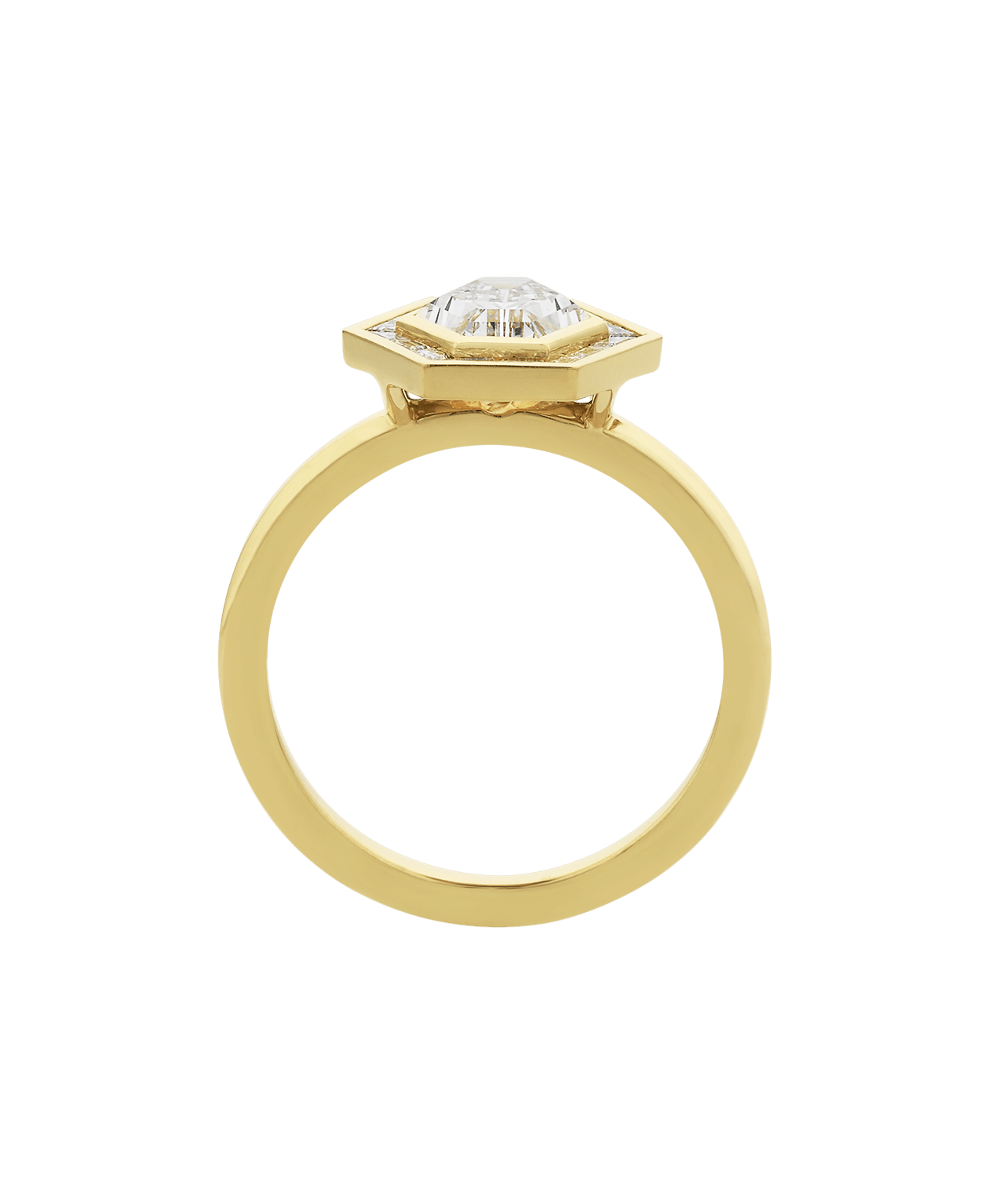 Frida Halo Engagement Ring - 18k Yellow Gold, Elongated Hexagonal Step Cut Lab Grown Diamond 1.32 carat