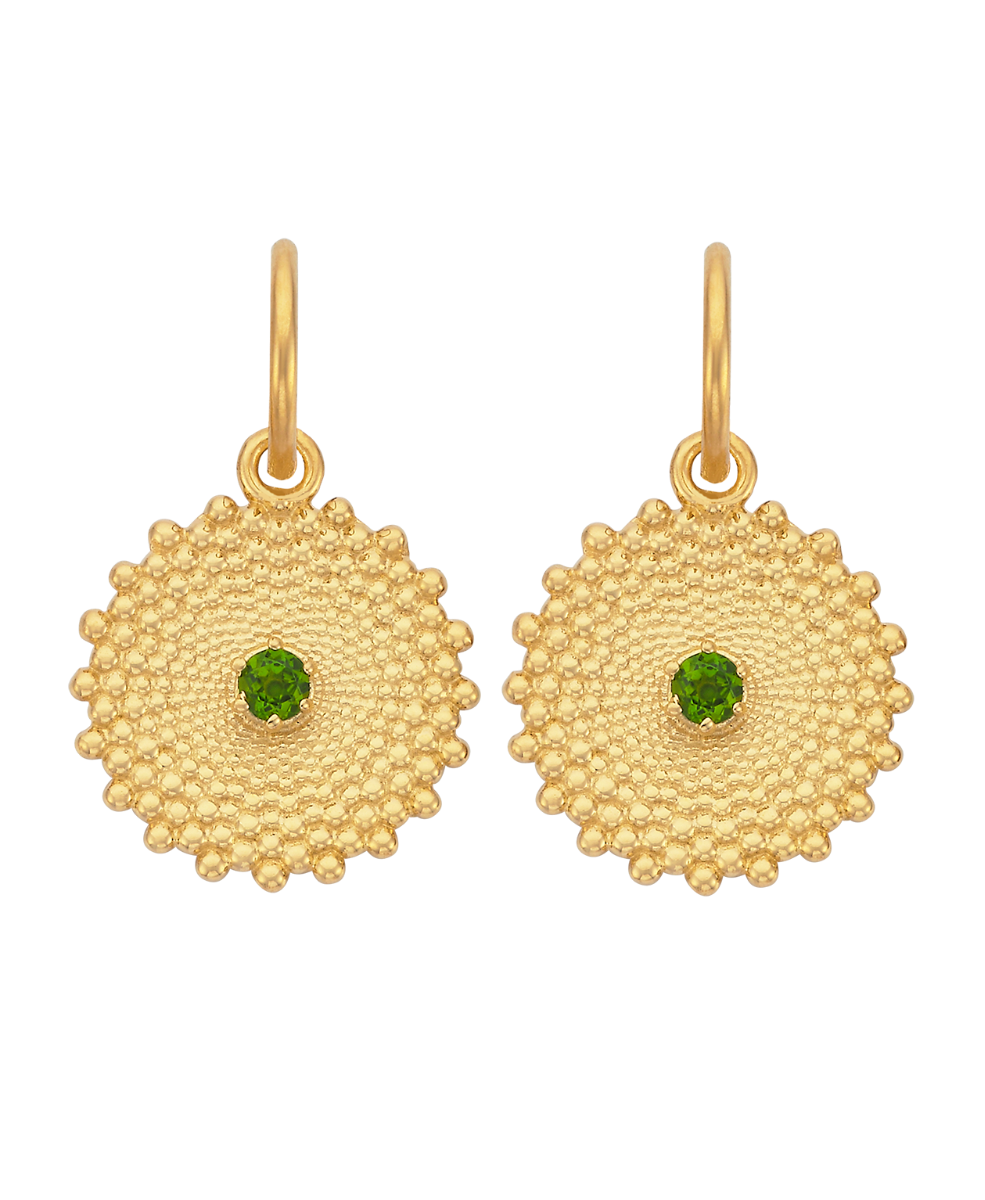 Helios Earrings - 22k Gold Vermeil, Chrome Diopside