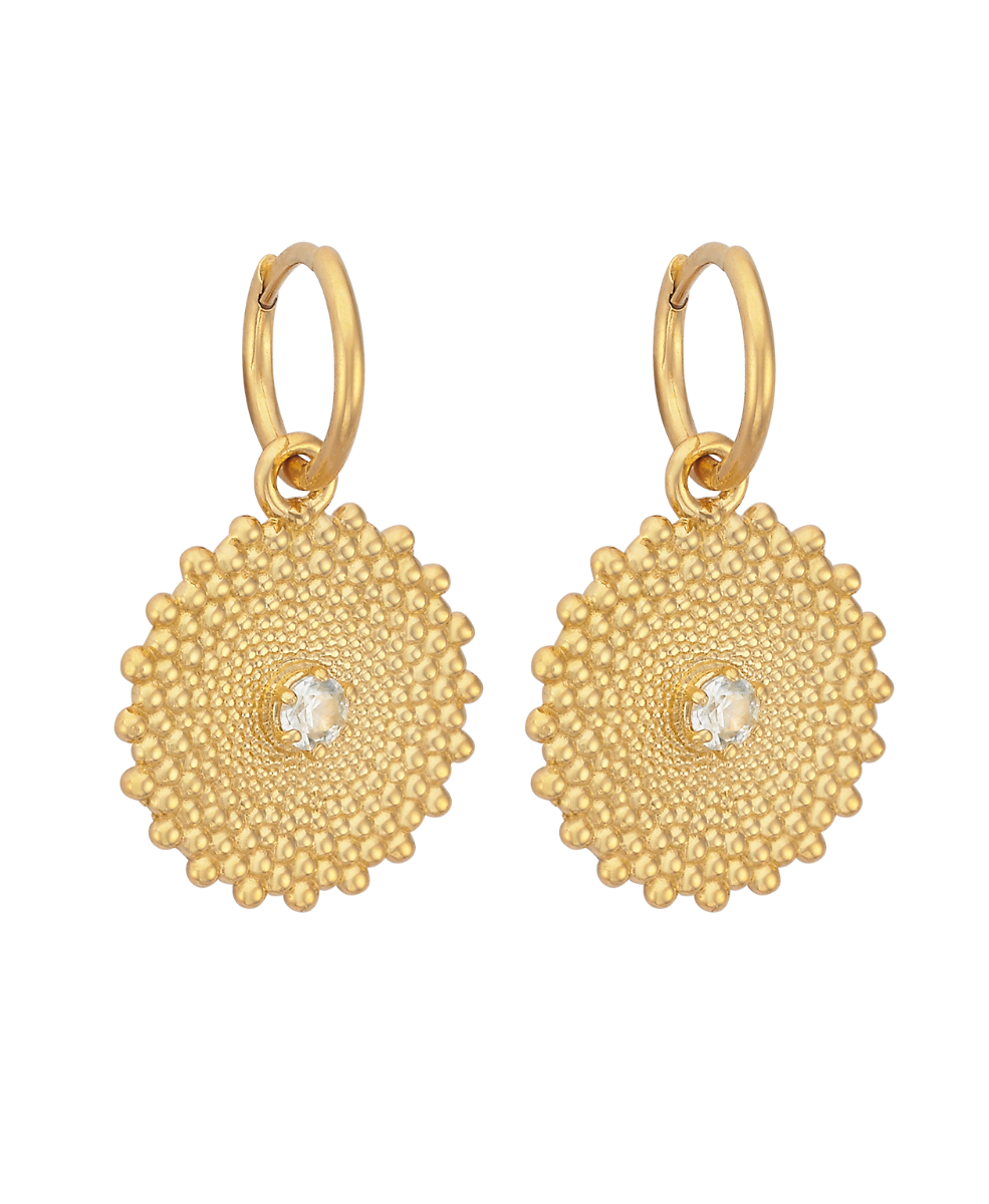 Helios Earrings - 22k Gold Vermeil, White Zircon