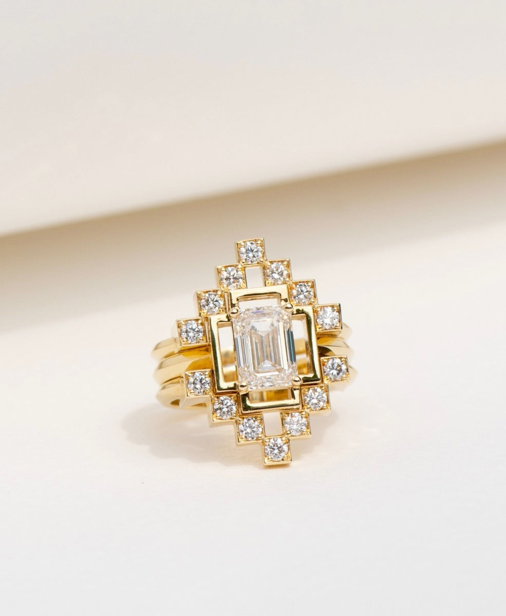 Holos Engagement Ring - 18k Yellow Gold, Emerald Cut Diamond 1.64 carat