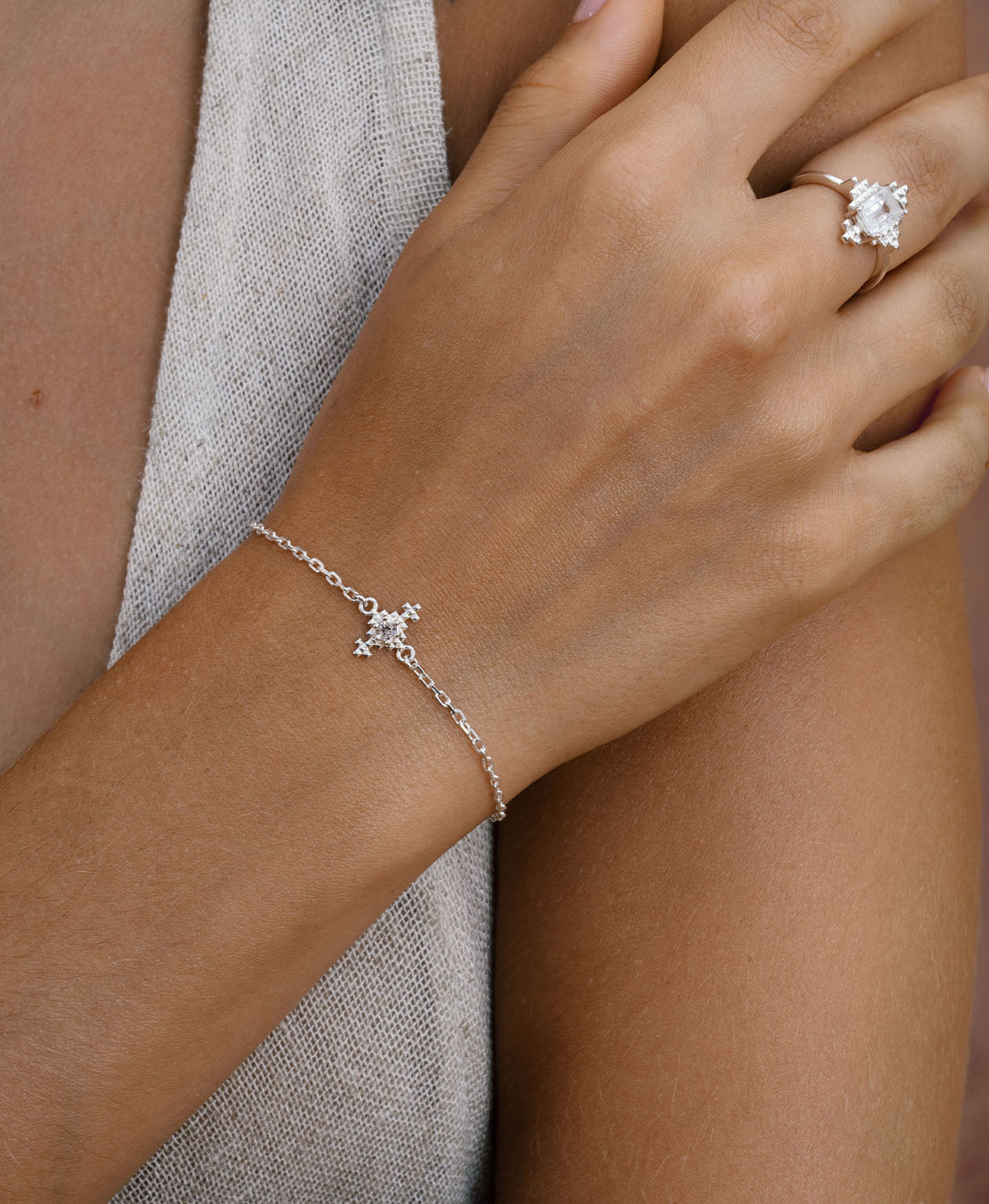 Indie Bracelet  - 925 Sterling Silver, Peach Zircon