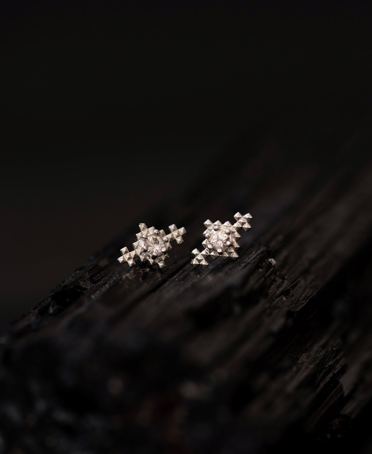 Indie Studs - 925 Sterling Silver, Peach Zircon