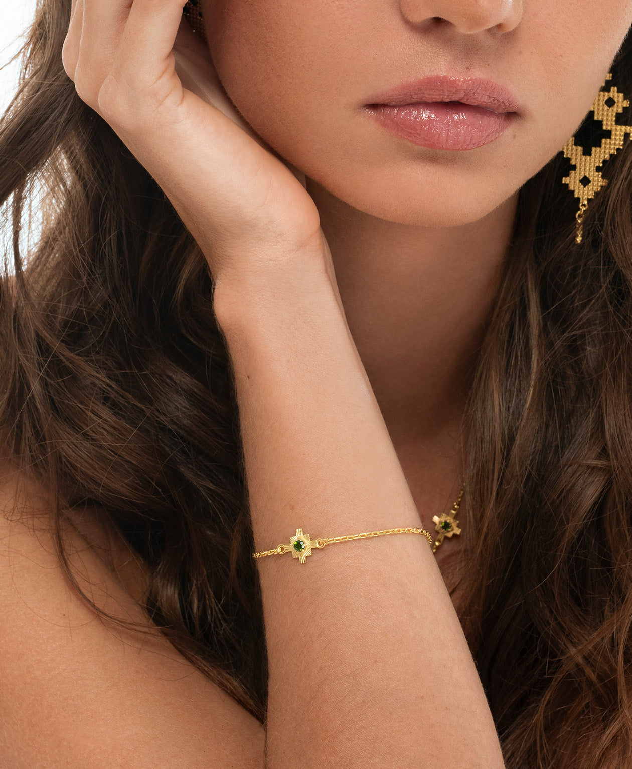 Inka Bracelet - 22k Gold Vermeil, Chrome Diopside